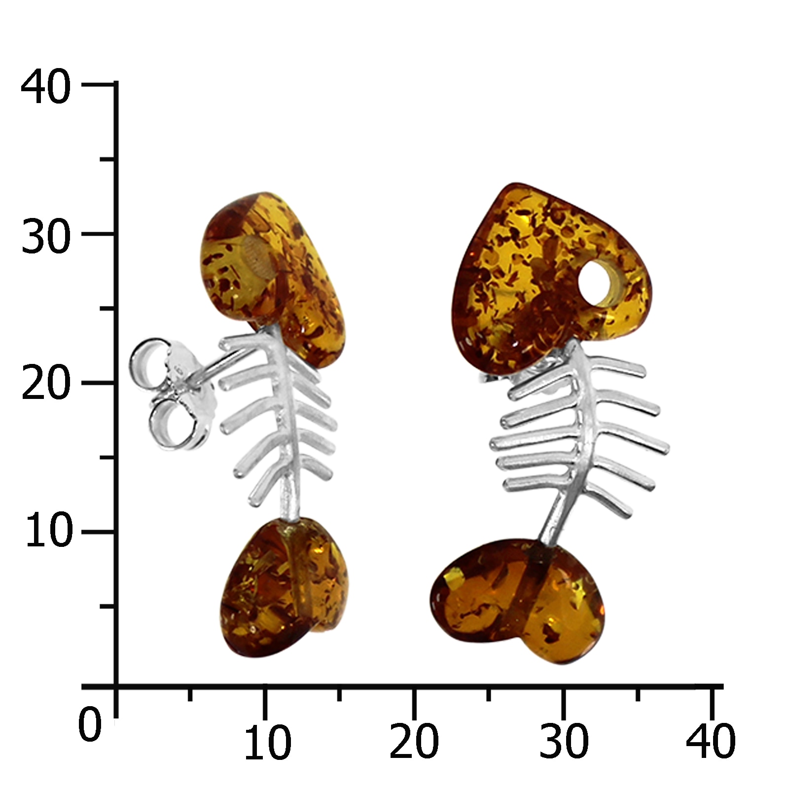 OSTSEE-SCHMUCK Paar Ohrstecker »- Fisch 30 mm - Silber 925/000 - Bernstein«