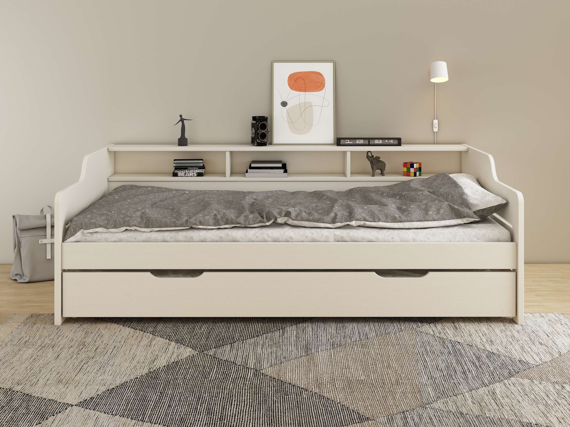 Home affaire Daybett »"REETE1", Stauraum, Funktionsbett, Kinderbett, inklusive Schubkasten«, (90x200cm, 2 Schlafplätze), mit Regalen, FSC® zertifiziertes Massivholz (Kiefer), Landhausstil