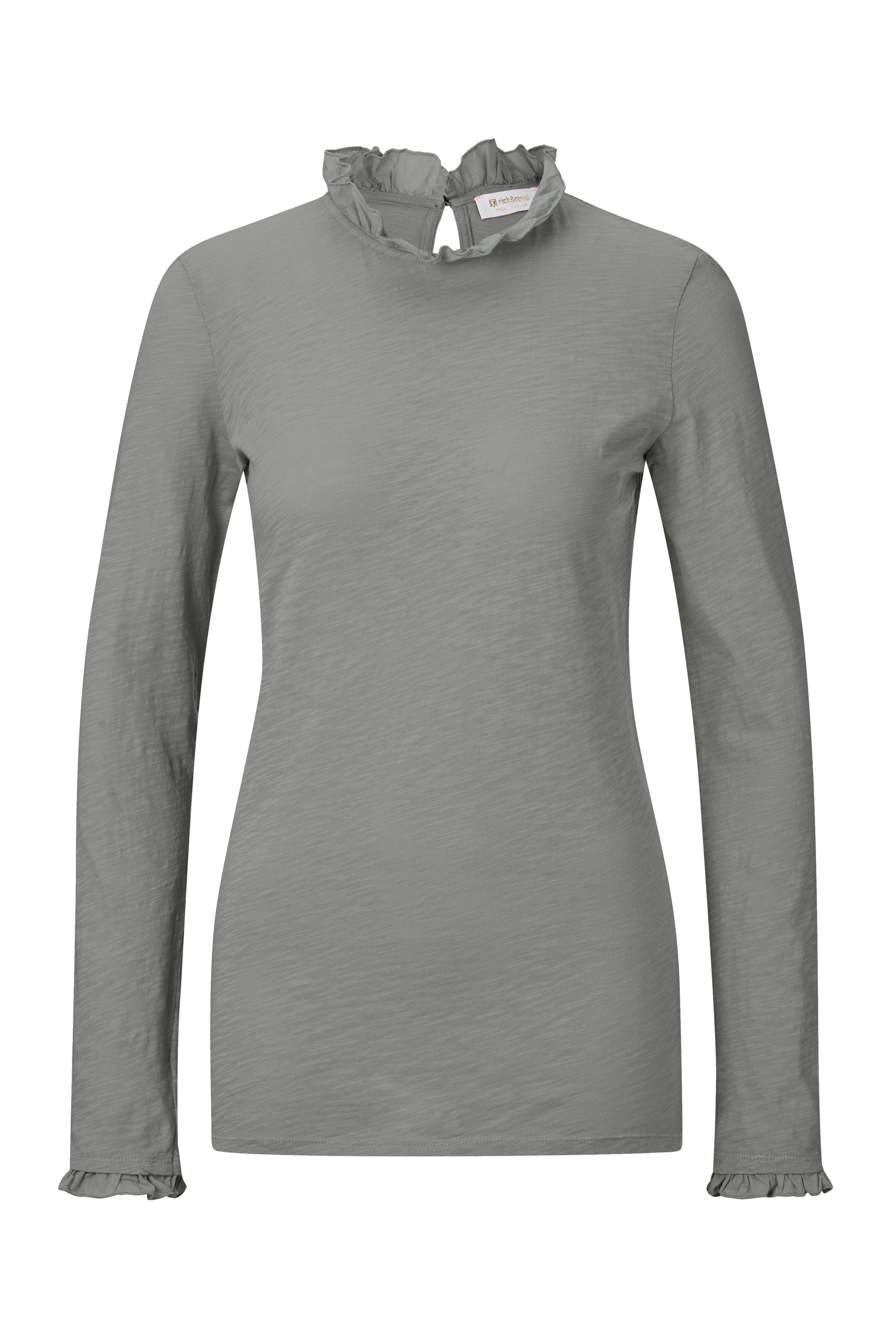 RICHROYAL Langarmshirt »2409 O Slub F LS« mit Rüschenkante an Ausschnitt und Ärmelsaum