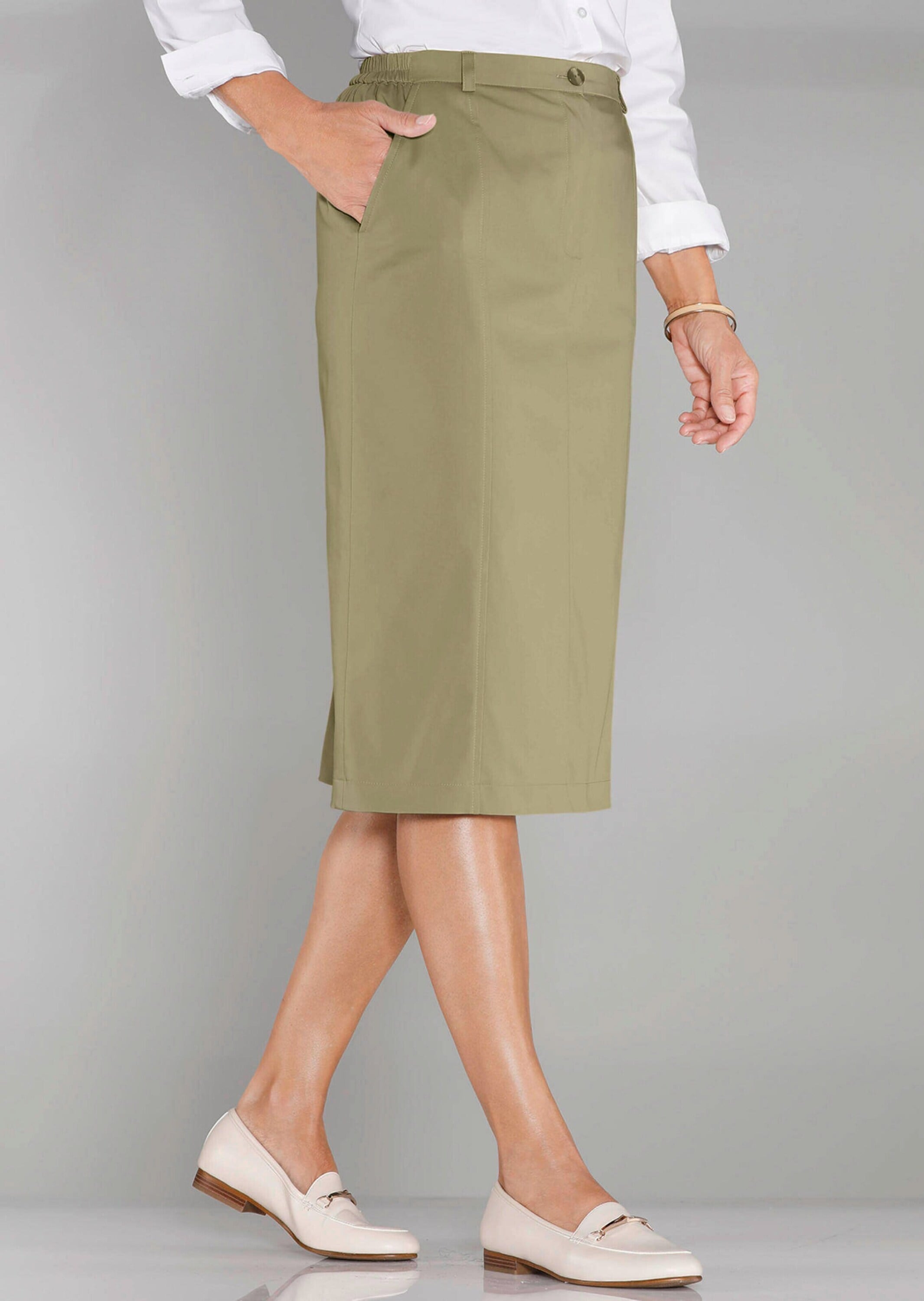 GOLDNER Midirock »Kurzgröße Sportlich eleganter Satinrock« Schmale, streckende Form