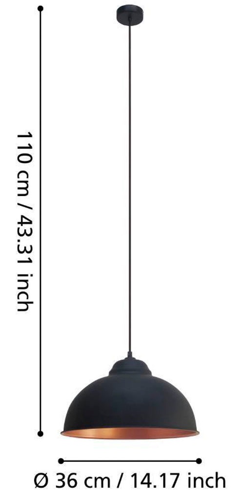 EGLO Hängeleuchte »TRURO 2 Hängelampe, Esstischlampe, Stahl, schwarz, kupfer, E27« E27 1 Stk. Wohnzimmerlampe, 1 flammig, Vintage, Industrial, Retro, 110x37cm
