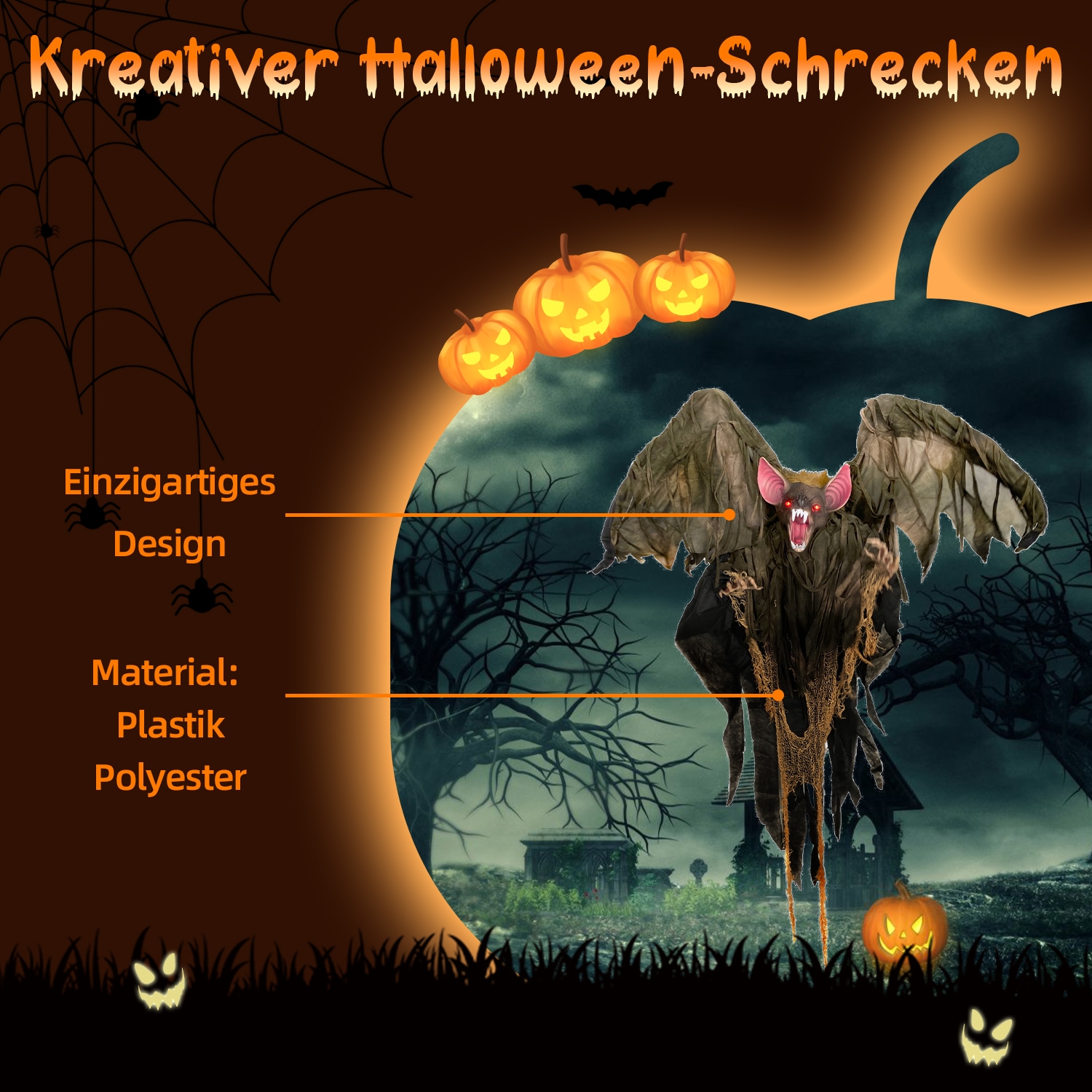 SHX Tierfigur »Animierte Fledermaus, hängend«, Bewegung, leuchtende Augen, Soundeffekt