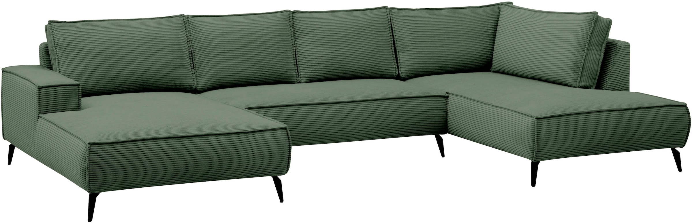 Home affaire Wohnlandschaft »Tvinnu, moderne U-Form, Couch in Cord oder Webstoff in Leinenoptik« Recamiere rechts/links, schwarze Metallfüße, bequeme Sitz-/Liegefläche