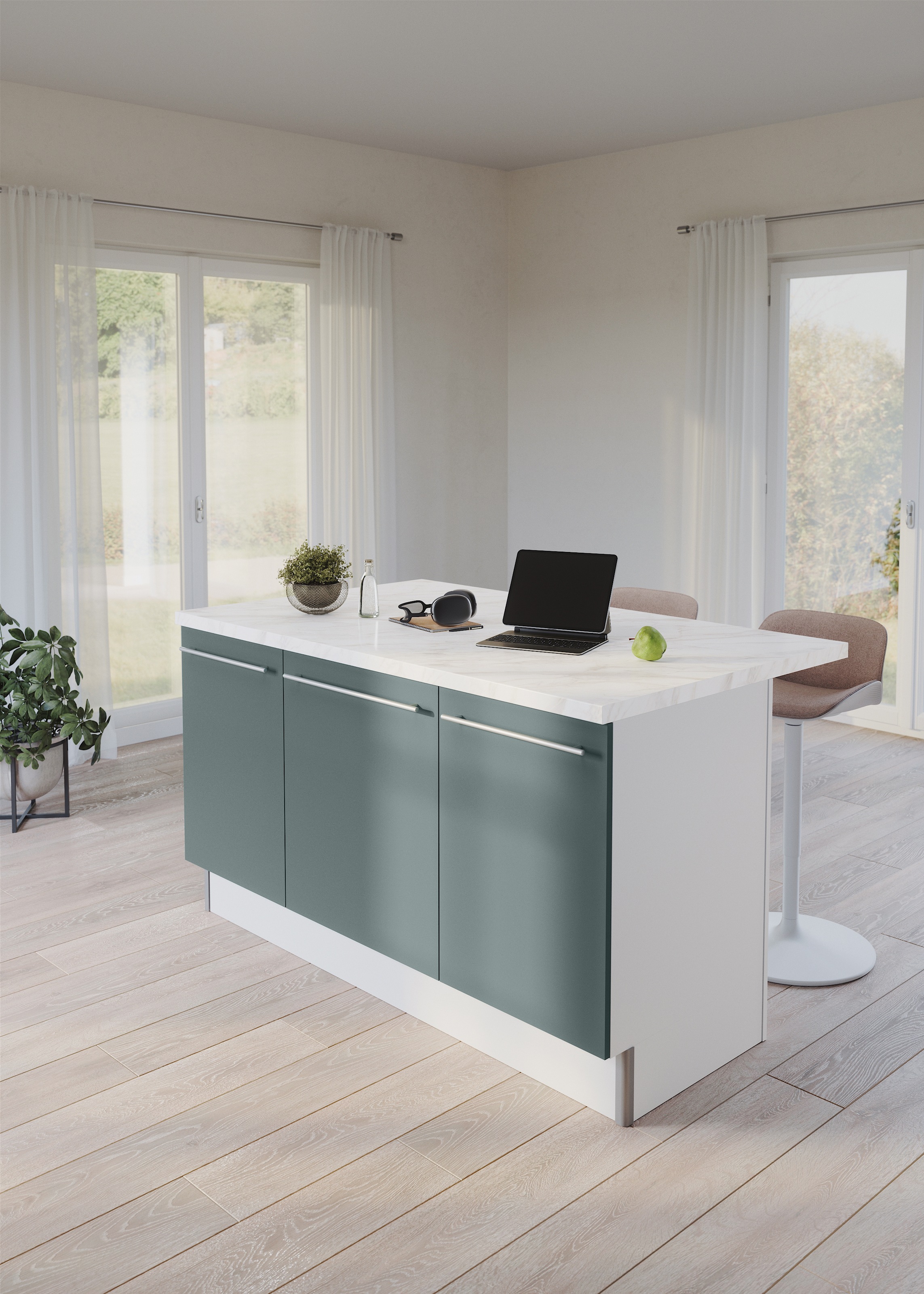KOCHSTATION Kücheninsel »KS-Bern2«, Stellmaße 161 x 96,5 cm, mit durchgehender Arbeitsplatte als Theke