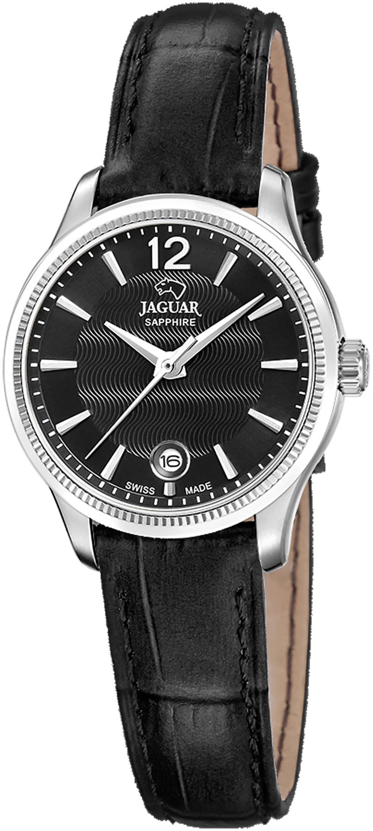 Jaguar Quarzuhr »Essentia« Armbanduhr, Damenuhr, Swiss Made, Lederarmband, Saphirglas,Datum