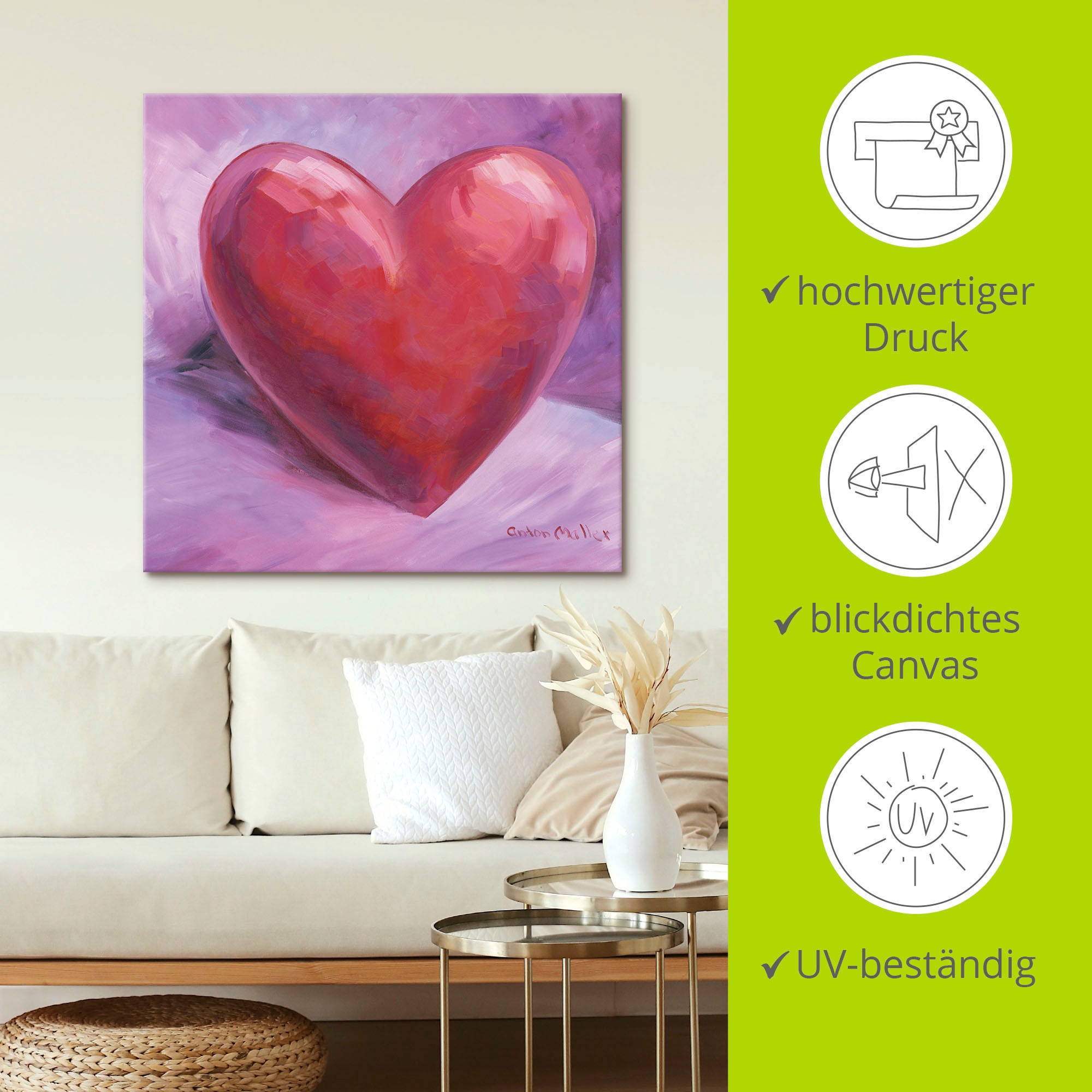 Artland Leinwandbild »Lila Herz« Herzen 1 Stk. tlg. auf Holzrahmen gespannt