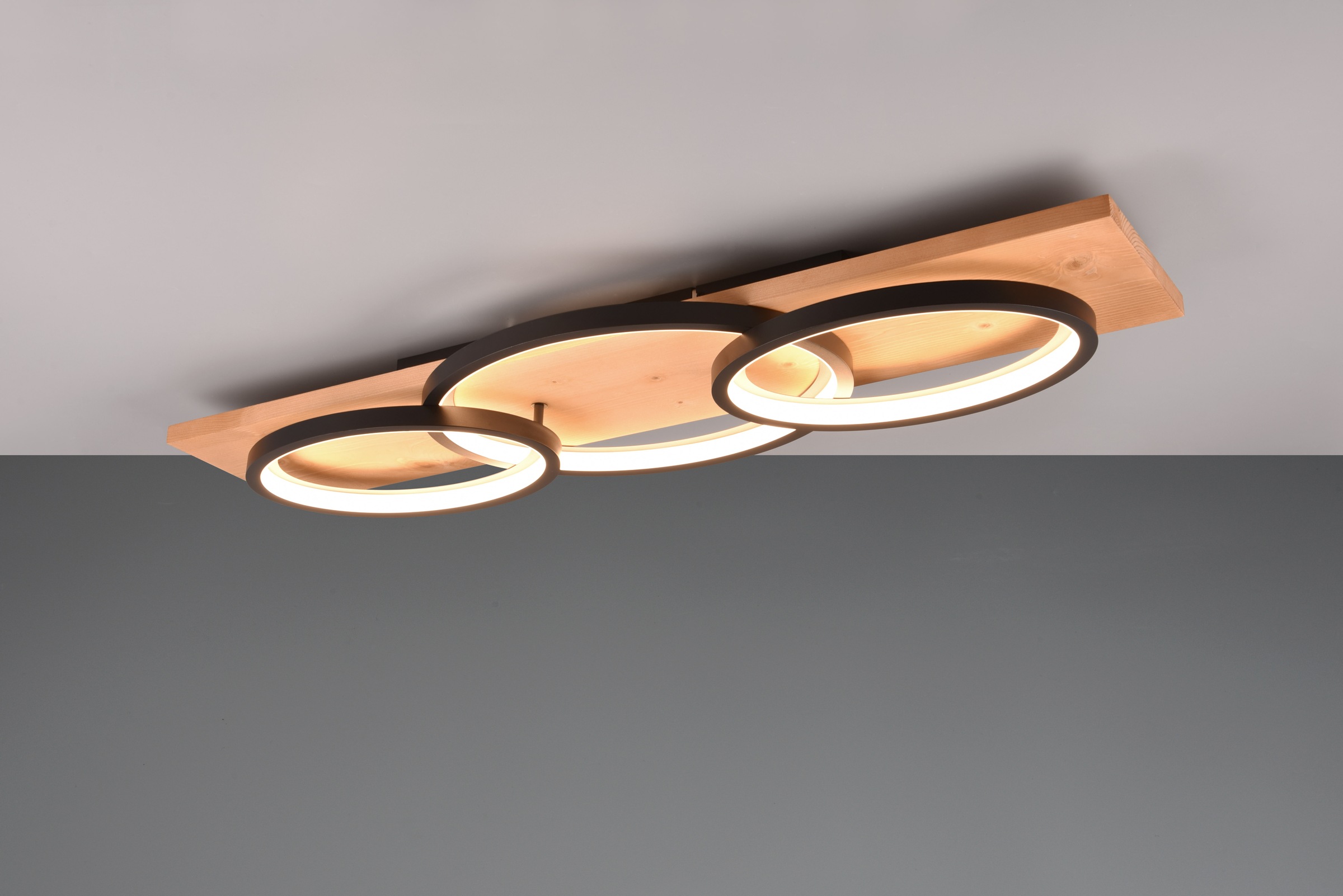 TRIO Leuchten LED Deckenleuchte »BARCA, dimmbare Deckenlampe aus Holz & Metall mit indirektem Licht«, 1 flammig, Leuchtmittel LED-Board | LED fest integriert, LED warmweiß & 4700 Lumen, für Wand- und Deckenmontage, 3 Dimmstufen