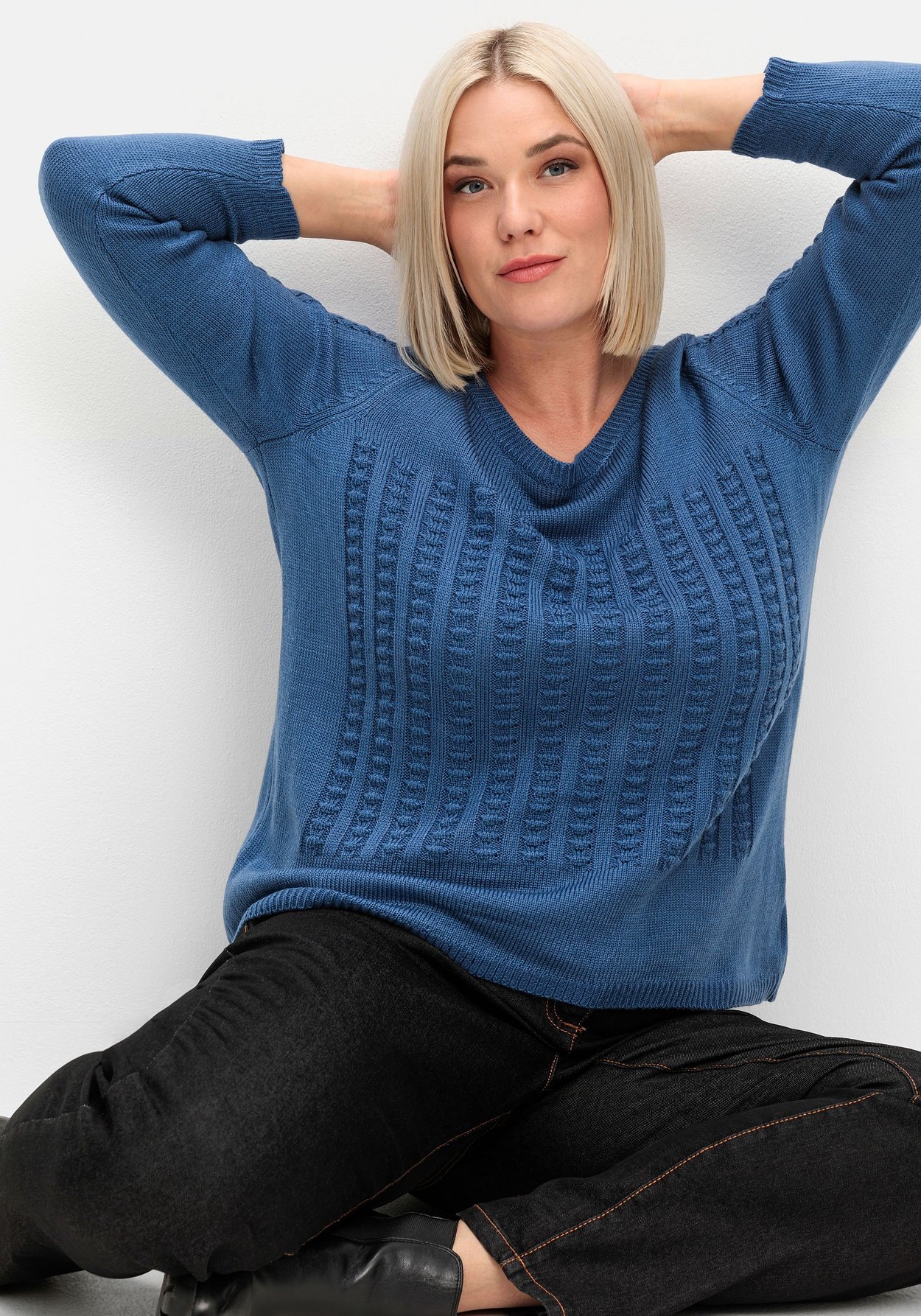 Sheego Rundhalspullover »Pullover mit 3D-Strickmuster«