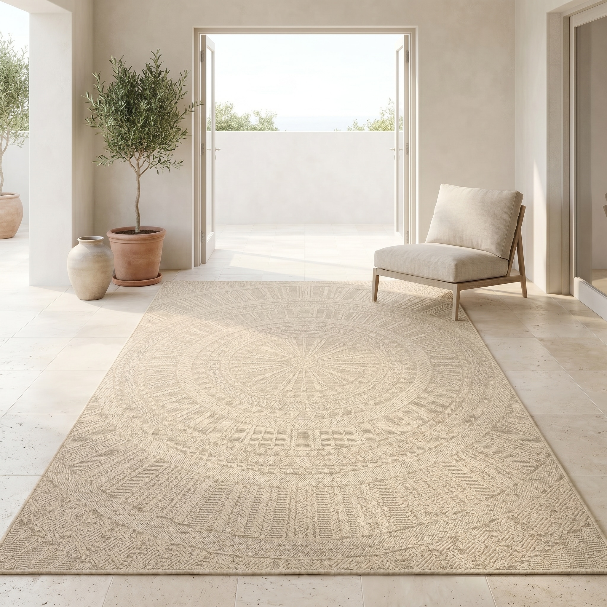 Bruno Banani Teppich »Solan, ethno, boho-inspiriert, In- und Outdoor geeignet« rechteckig 5 mm Höhe Mandala, Kreise, Küche, Wohnzimmer, Camping, Balkon
