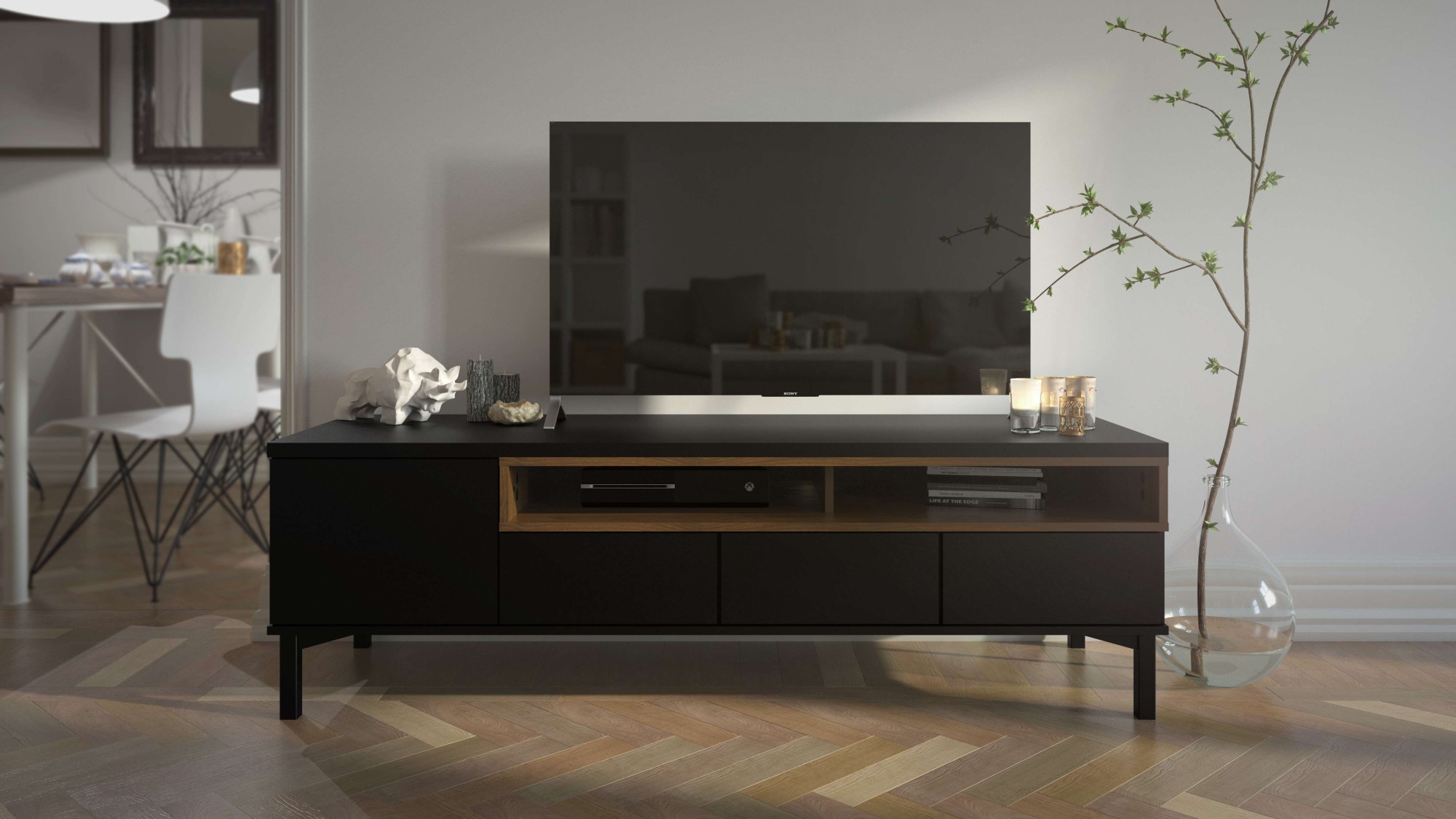 INOSIGN TV-Board »Roomers TV-Board, TV-Möbel, TV-Unit, Media-Möbel, Sideboard«, Breite/Höhe 156/48 cm, 2 offene Fächer mit Rahmen-Optik, Kabelführung