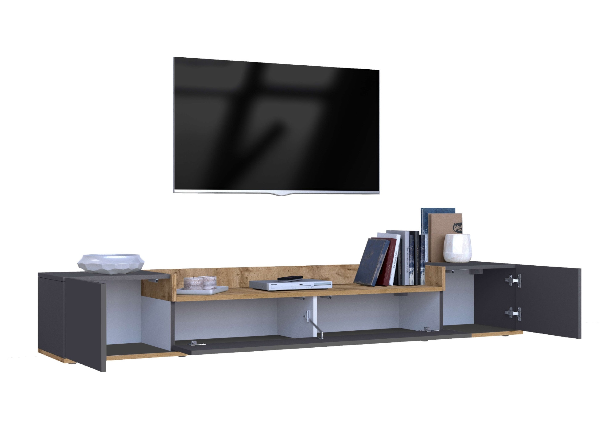 OTTO home Lowboard »BOLSENA,TV-Kommode, TV-Möbel,TV-Bank, 4 Fächer und offenes Ablagefach« 1 Stk. tlg. stehend/hängend montierbar, Made in Italy, B/T/H: 200 × 35 × 31,2 cm