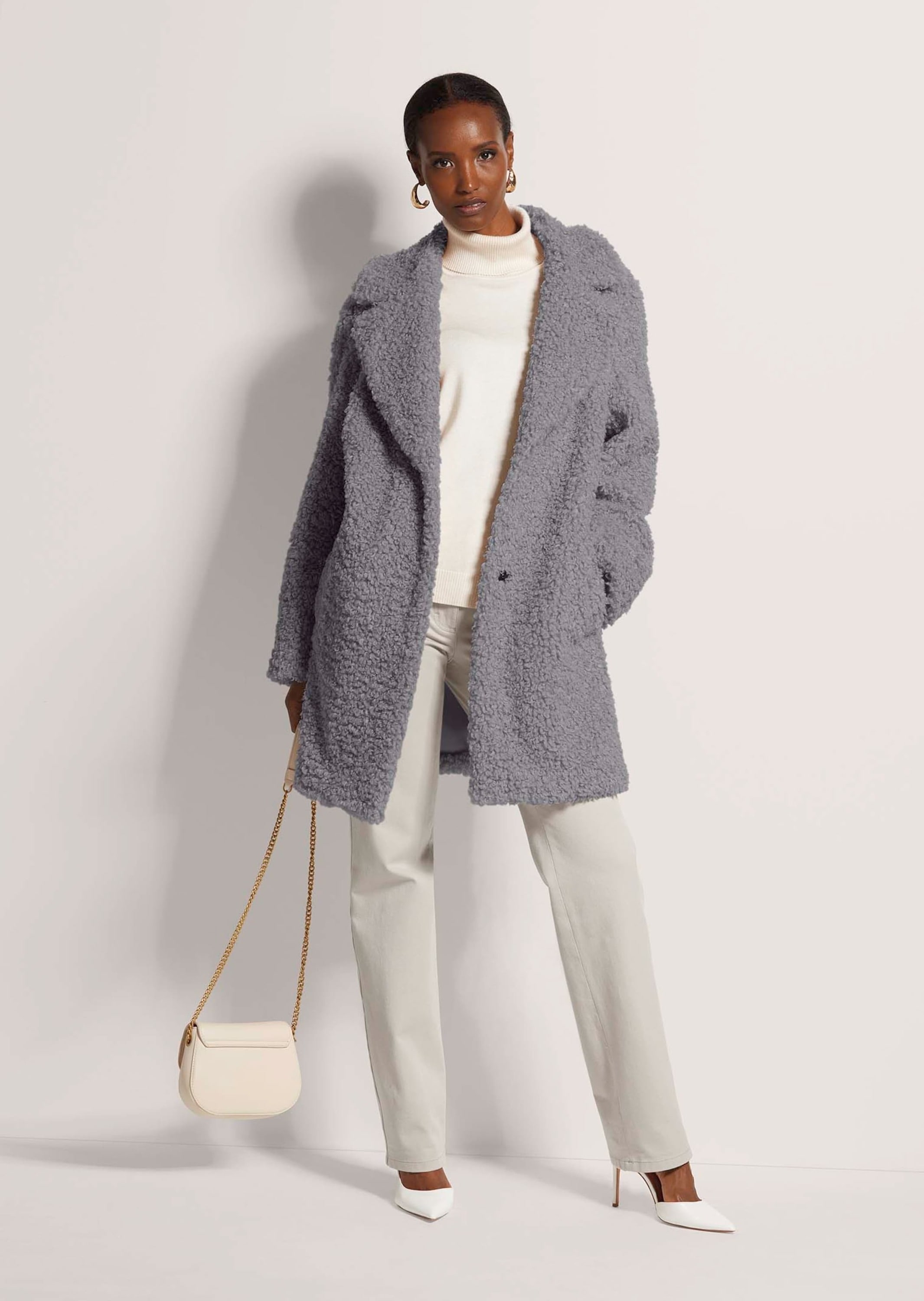 MADELEINE Langmantel »Teddy-Mantel Flauschiger Webpelz mit Reverskragen« Webpelz Curly-Optik