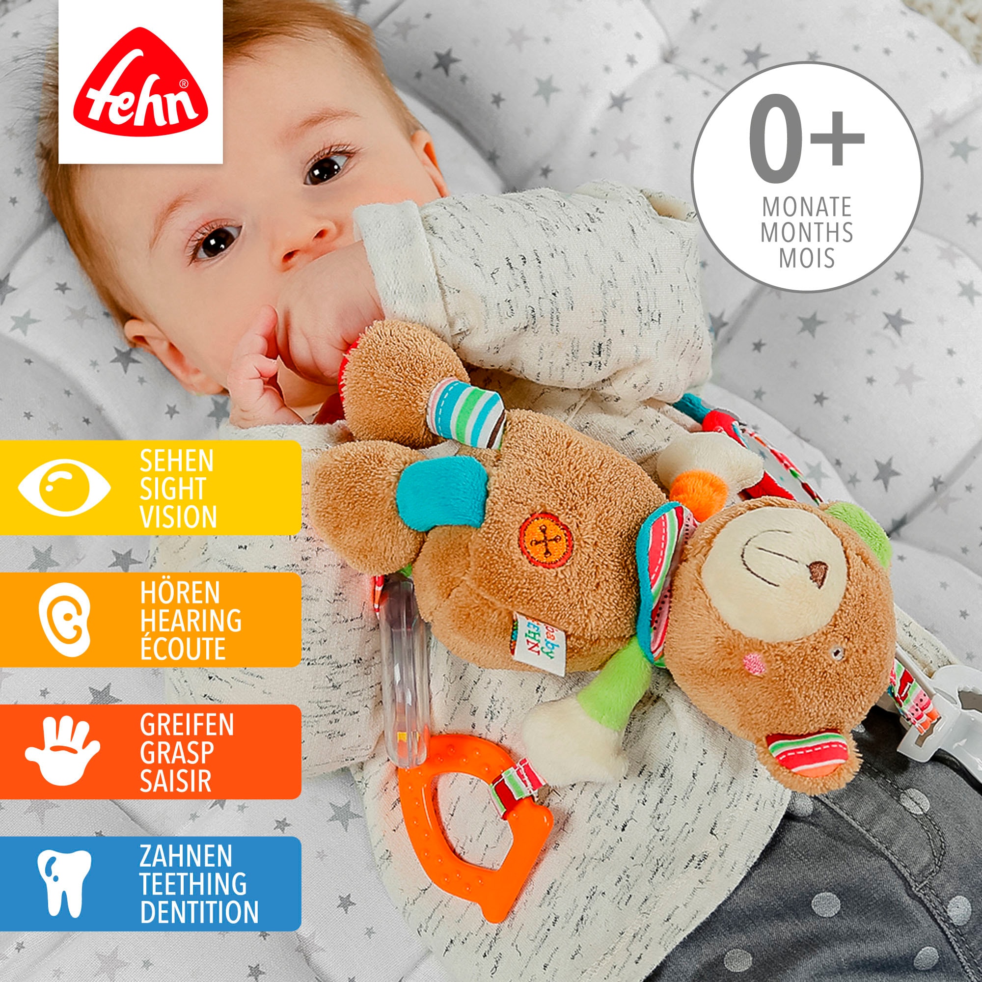 Fehn Greifspielzeug »Classic Stars, Activity-Teddy«, inklusive Befestigung