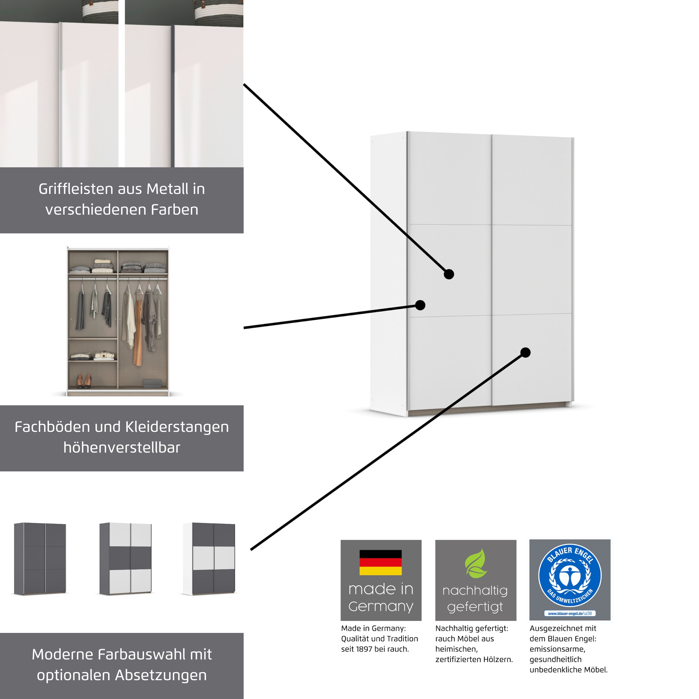 INOSIGN Schwebetürenschrank »PAULLY Schlafzimmerschrank Garderobe Preiskracher«, Kleiderschrank Breite 131 cm Bestseller MADE IN GERMANY RAUCH Schrank