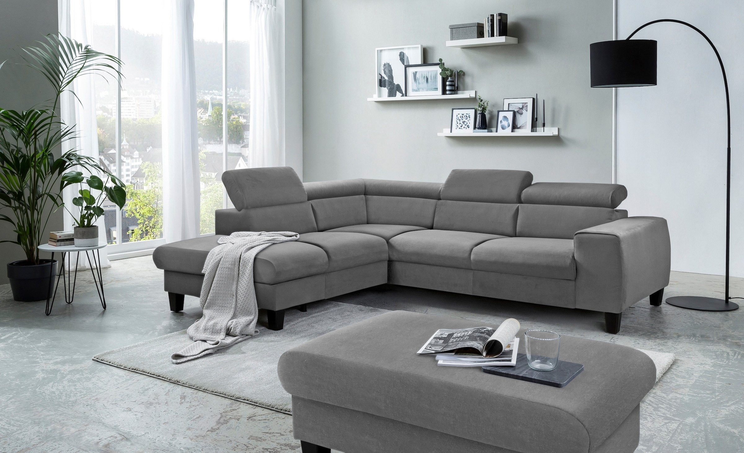 COTTA Polstergarnitur »Morven L-Form«, (Set), Set bestehend aus: Ecksofa mit Kopfteilverstellung & Hocker