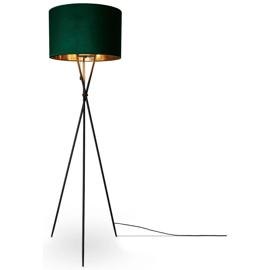 Paco Home Stehlampe »Kate uni Color«, Wohnzimmer Dreibein Standleuchte Velour Höhe 177,5cm Filigran E27
