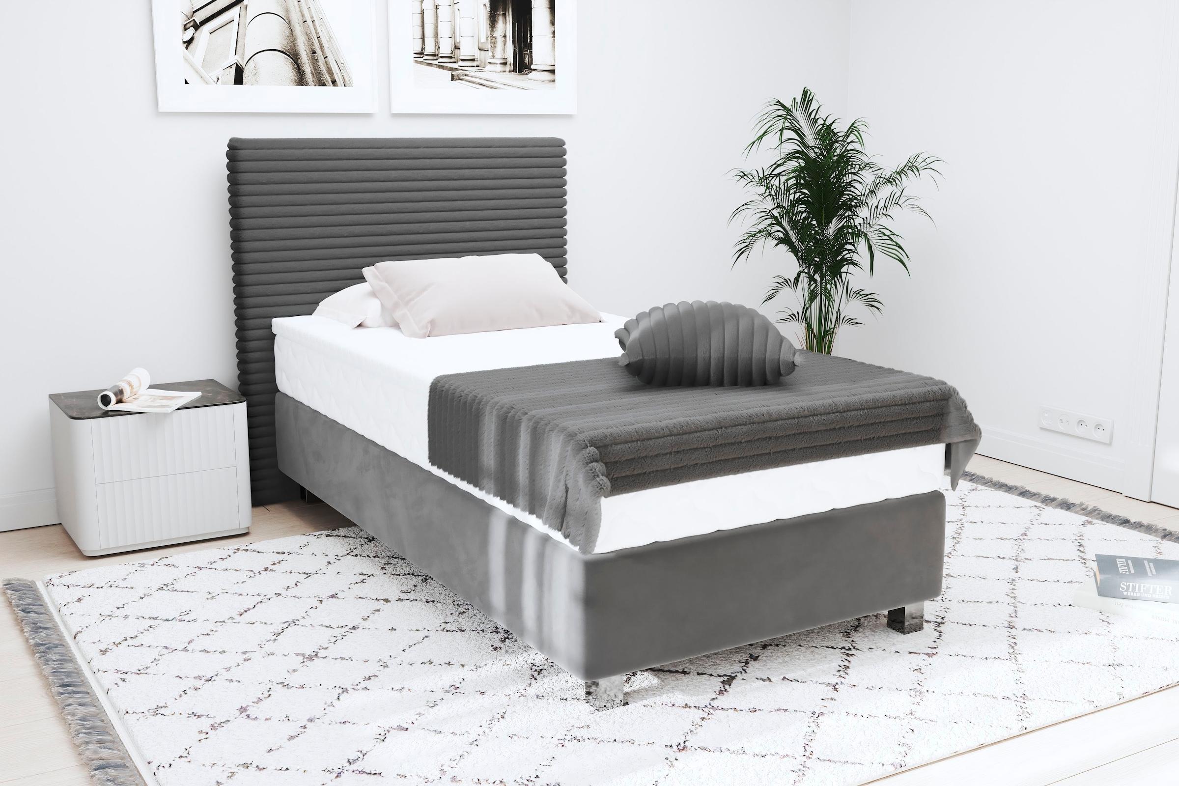 Westfalia Schlafkomfort, Boxspringbett »Sven« inkl. Zierkissen, wahlweise mit und ohne Kaltschaum-Topper, anthrazit, 80% Baumwolle/20% Polyester;
