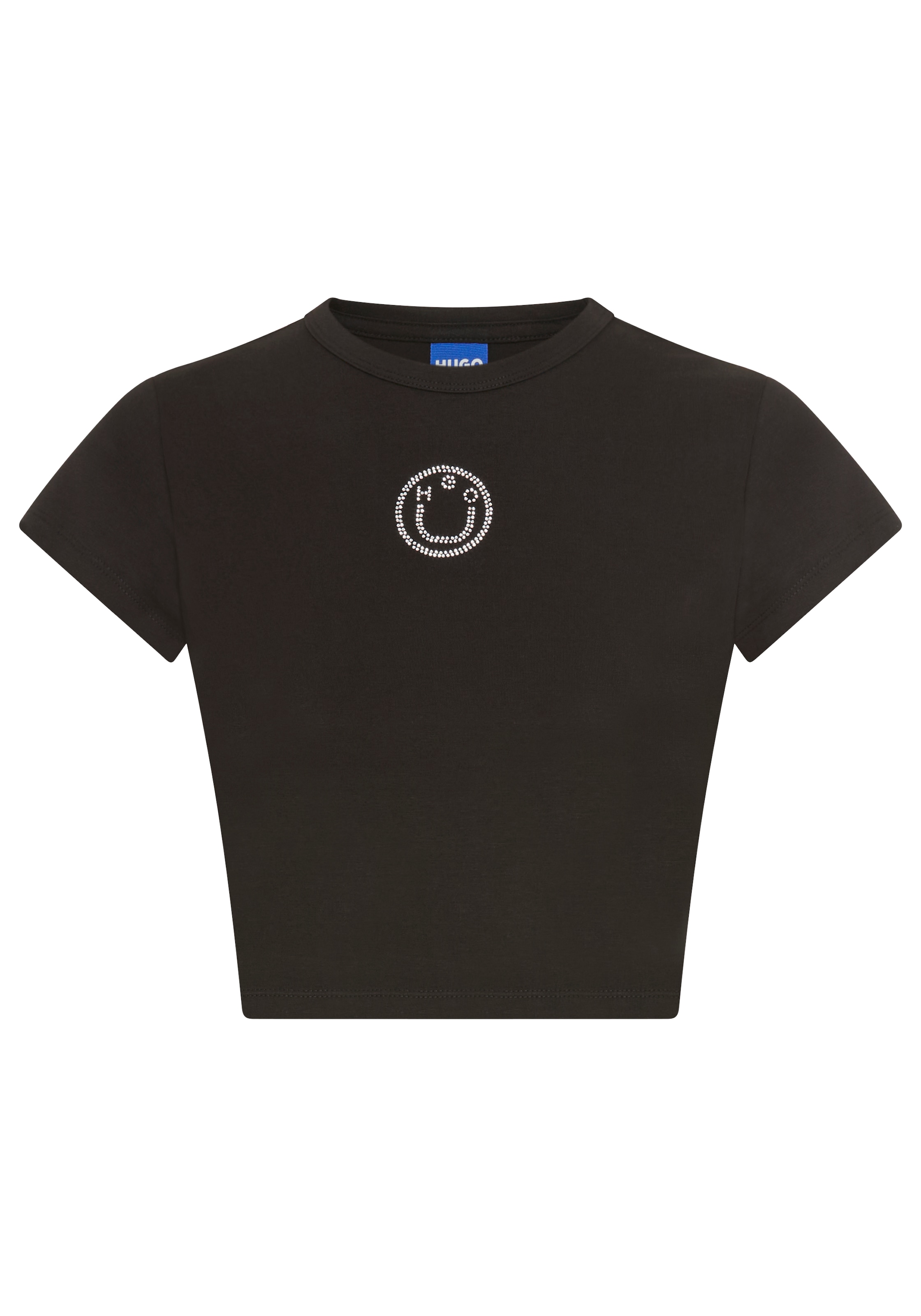 HUGO Blue Kurzarmshirt »Dome« Cropped, mit Strass-Logo