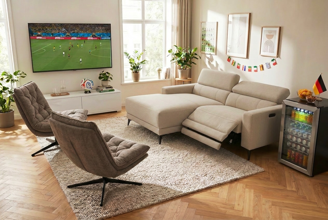 OTTO home Ecksofa »LEWII, L-Form, 213 cm - elektr. Relaxfunktion« mit USB A/C-Anschluss. Federkern, verstellbaren Kopfstützen, Webstoff