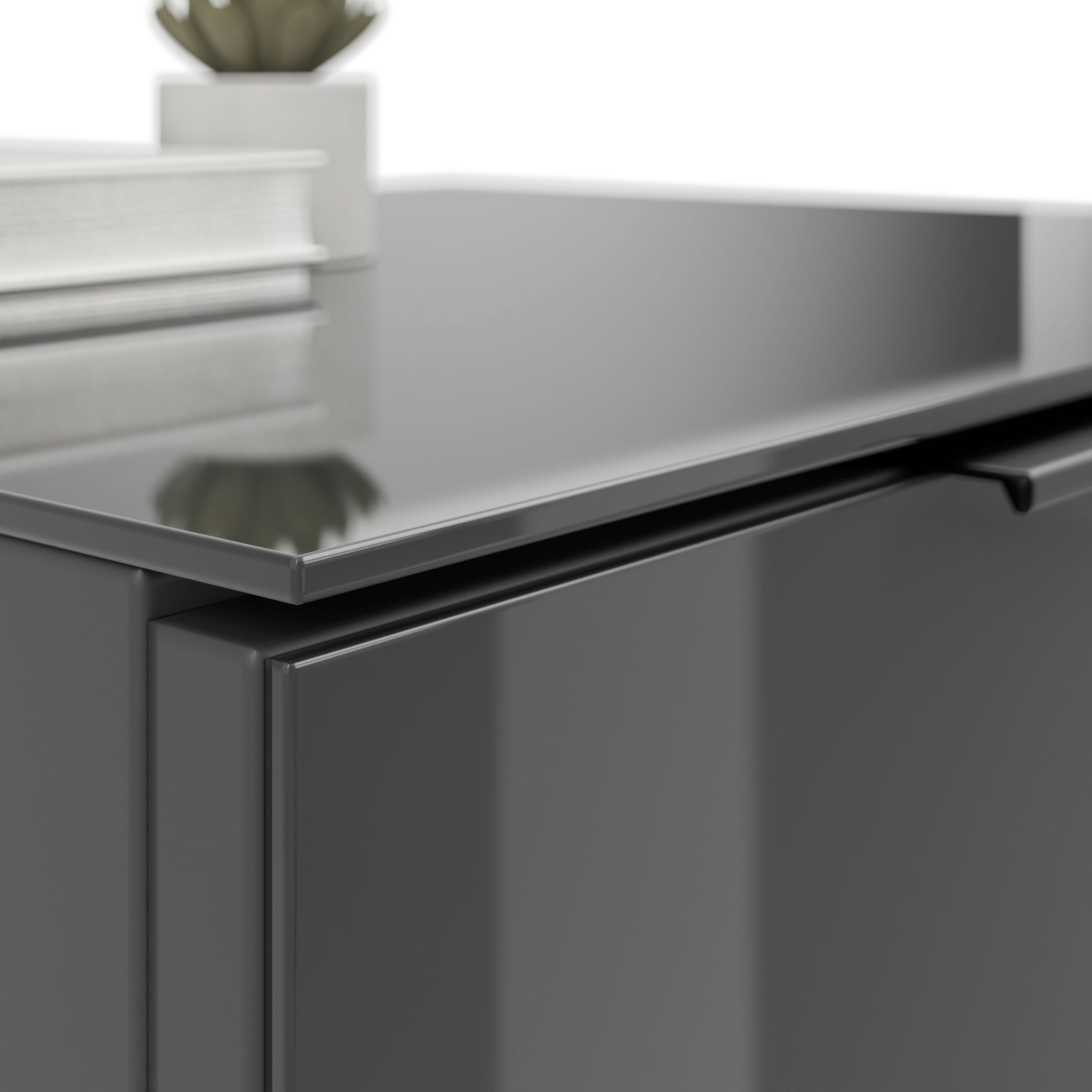 Manjana Möbel Nachtkommode »mit Chrom oder Schwarz matten Metallgriffen« mit Glasfronten, melaminbeschichtete Oberfläche, mit Vollauszug