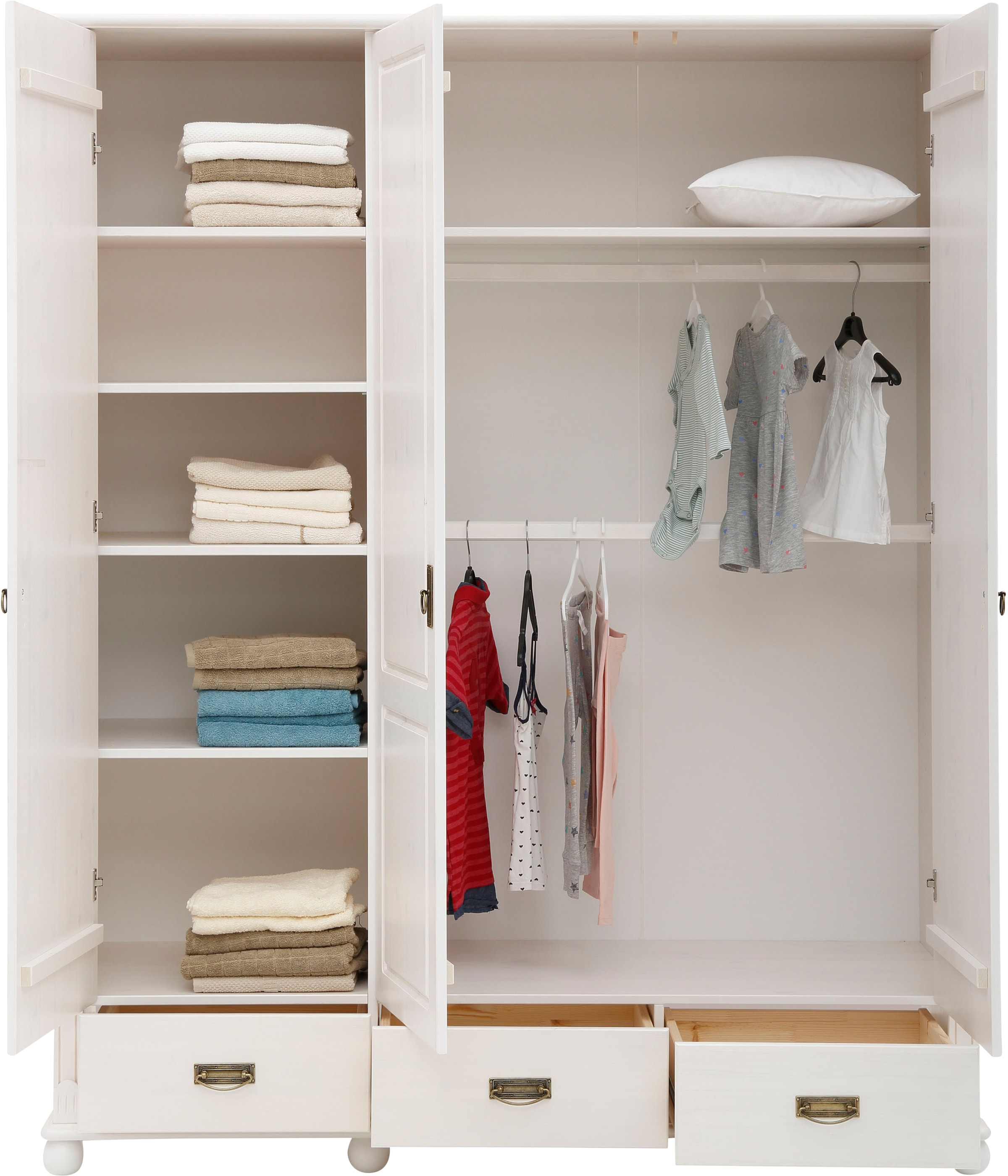 Lüttenhütt Babyzimmer-Komplettset »"Aimo", Landhausstil, stabile Qualität, edles Design, Messinggriffe«, (Set, 3 tlg., Kinderbett, Schrank, Wickelkommode), aus Massivholz; FSC®-Holz aus gewissenhaft bewirtschafteten Wäldern