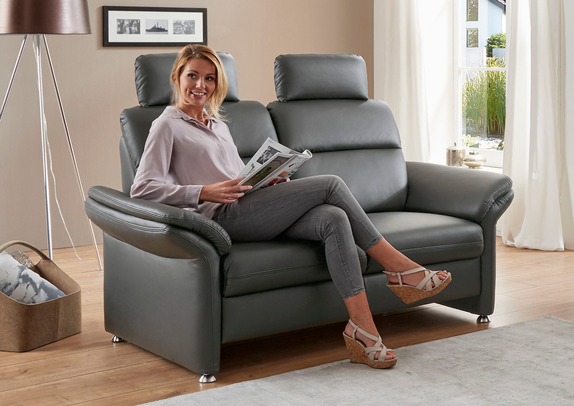 Die PlanBar 2-Sitzer »PN-EM16031, mit Kopfstützen« Echtleder mit Federkern