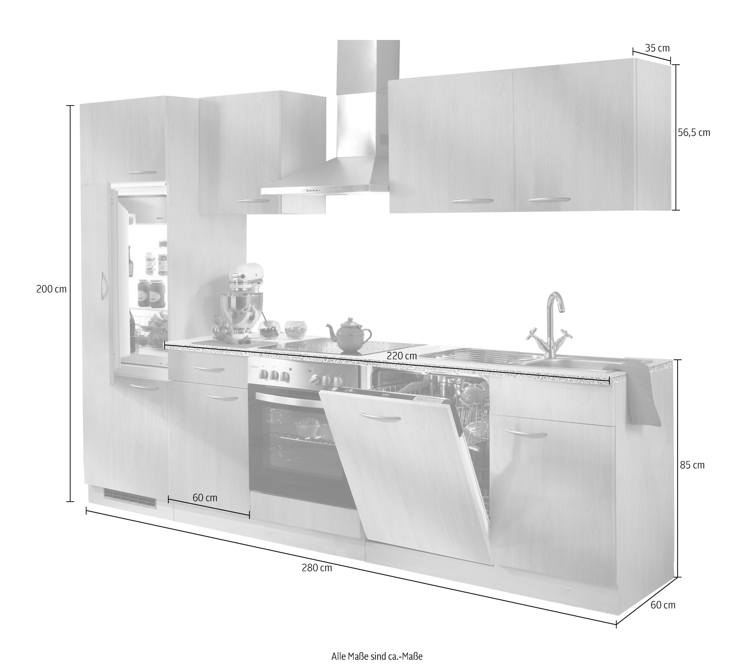 wiho Küchen Küchenzeile »Kiel«, mit E-Geräten, inkl. Geschirrspüler, Breite  280 cm auf Raten bestellen | Küchenzeilen mit Geräten