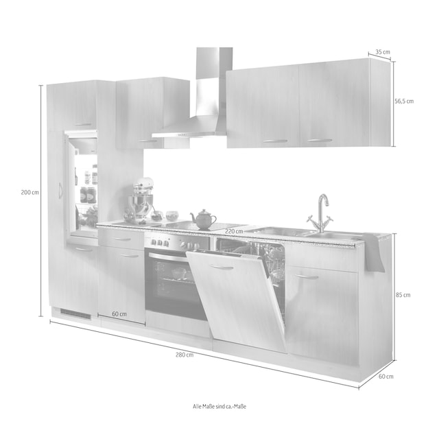 Küchenzeile 280 E-Geräten, mit Geschirrspüler, »Kiel«, Küchen Raten wiho bestellen inkl. Breite cm auf