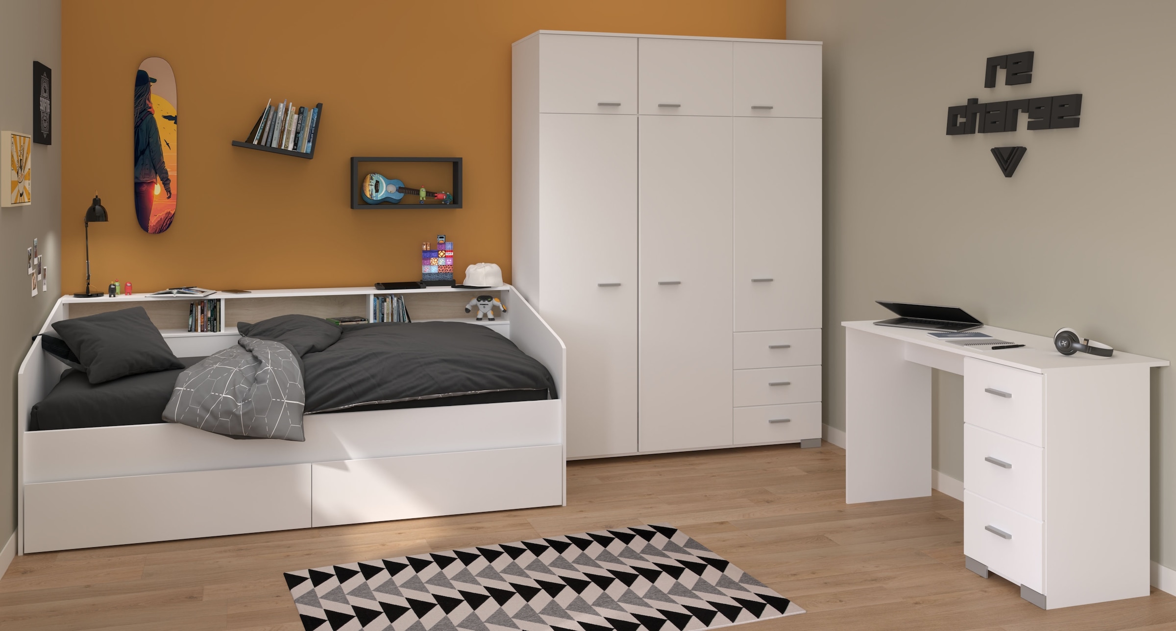 Parisot Jugendzimmer-Set »Sleep 42«, (Set, 4 tlg.), Rückwände der Fächer am Bett drehbar