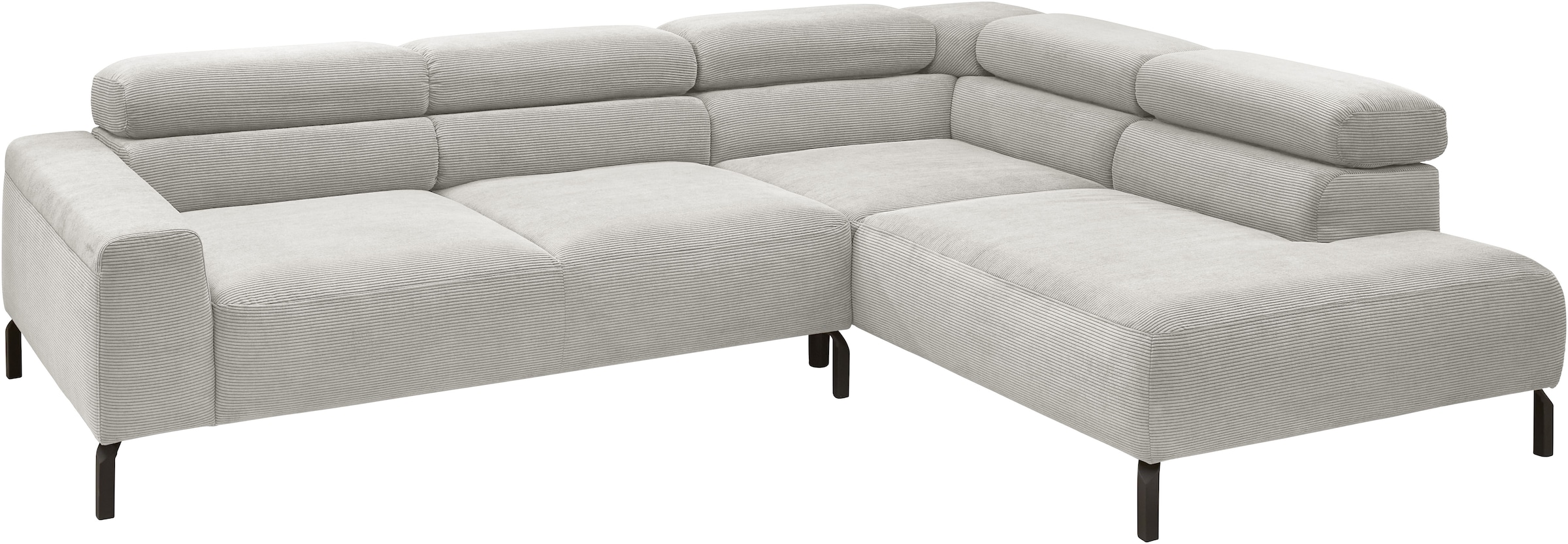 Places of Style Ecksofa »Antonelli, L-Form, inkl. Kopfteilverstellung, Breite 276 cm«, ohne Sitztiefenverstellung, in Feincord, silber
