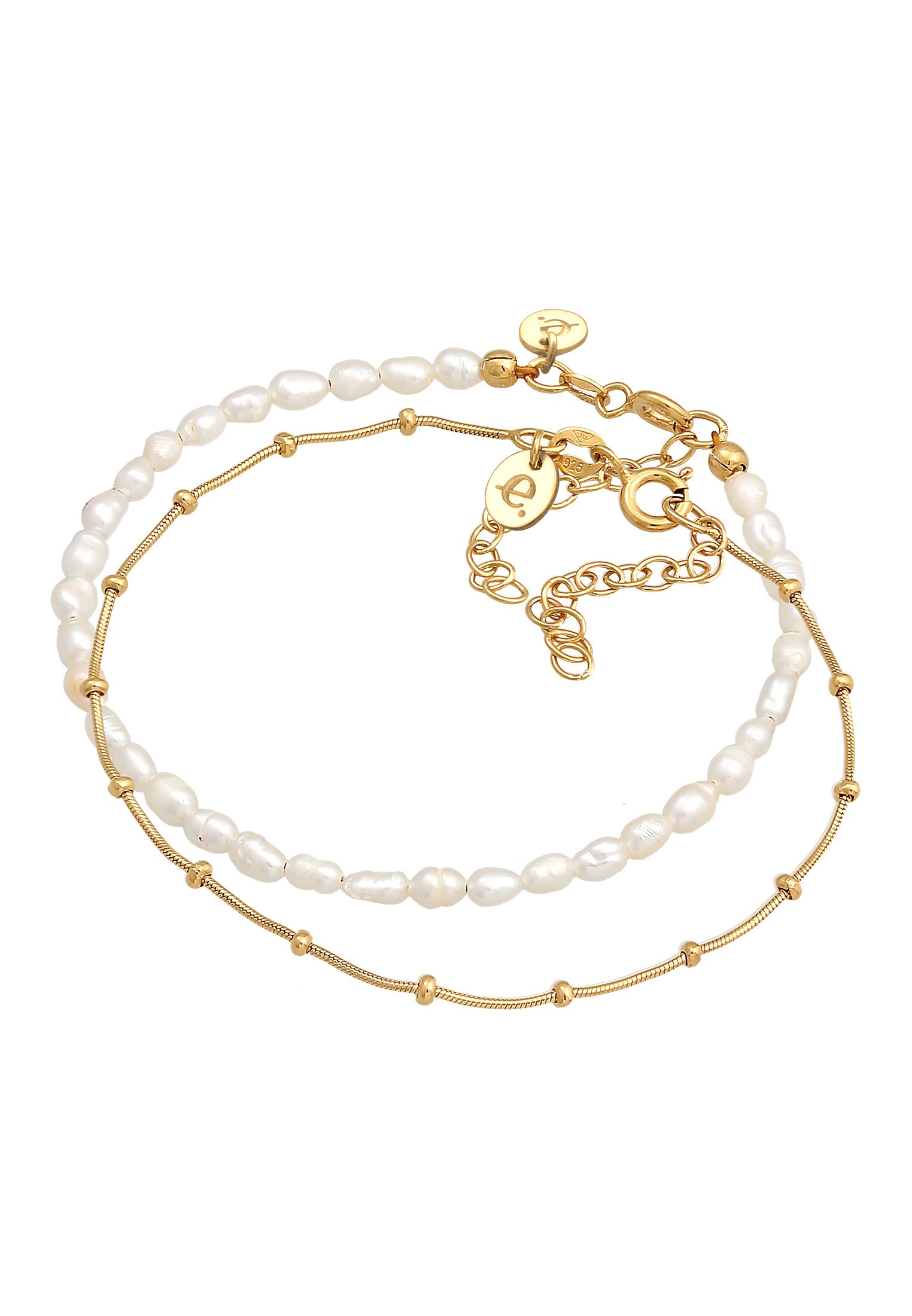 Elli Premium Lederarmband »Armband Kugelkette Süßwasserperlen 2er Set 925 Silber«