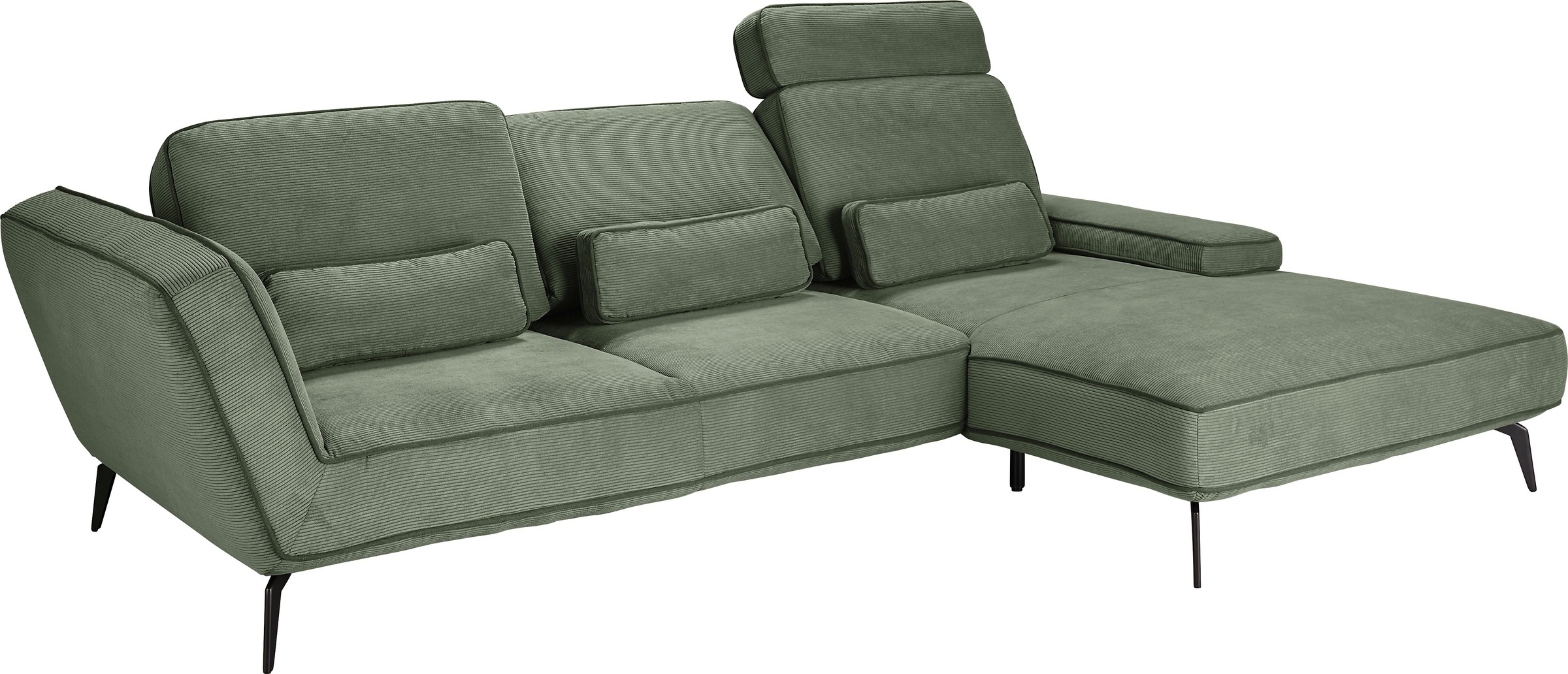 set one by Musterring Ecksofa »SO 4500, Füße schwarz matt, inkl Schwenkrückenfunktion, Cord, L-Form«, wahlweise mit Kopfstütze/Armteilverstellung/Rückenneigung
