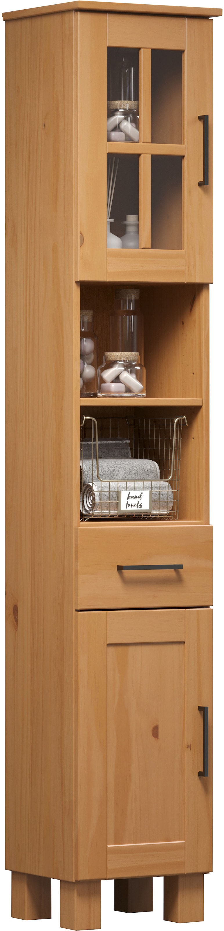 welltime Hochschrank »Ulea«, (1 St.), Badschrank aus Massivholz mit Schubkasten - Maße (B/T/H) 33/30/180 cm
