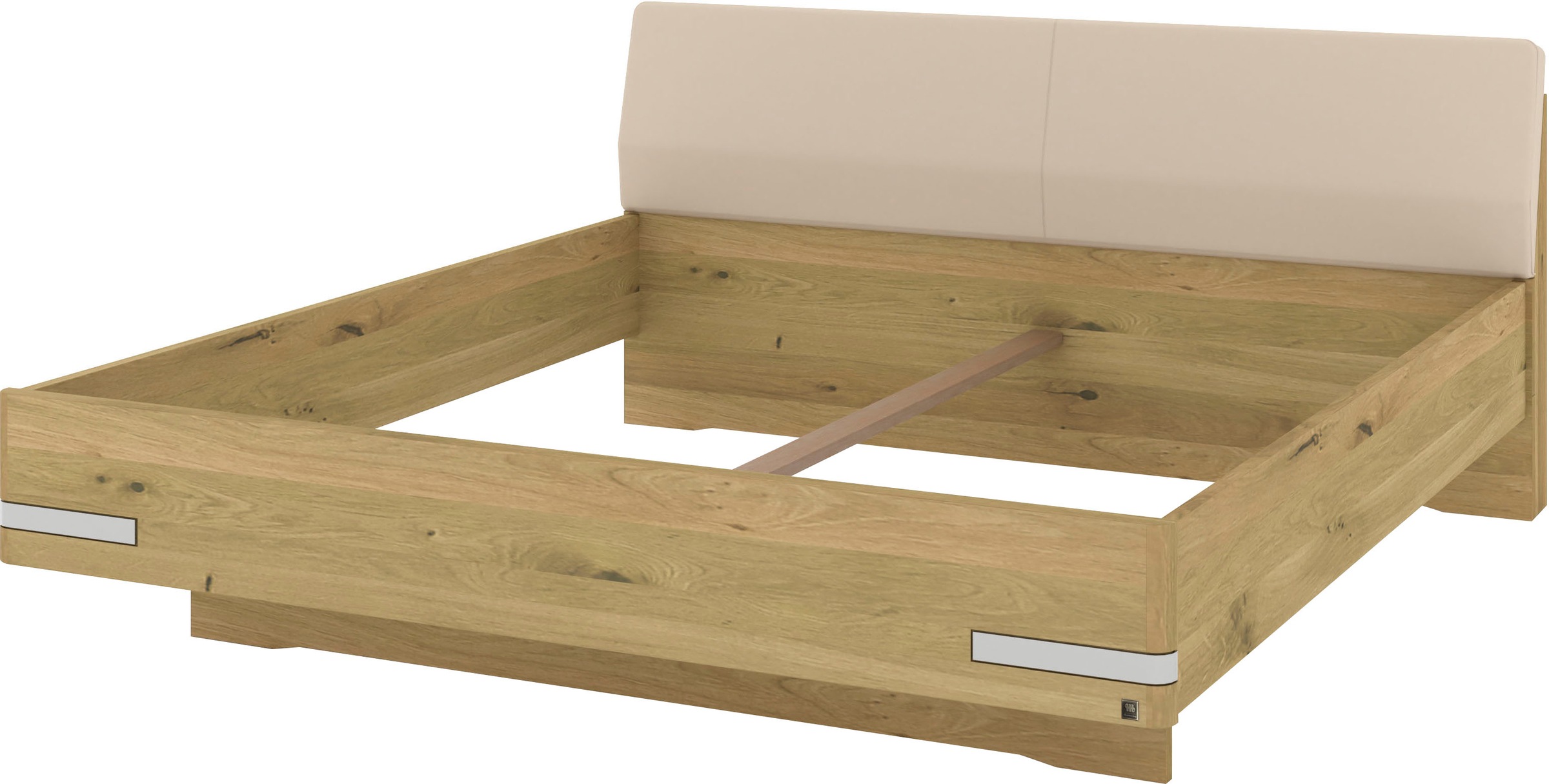 Musterring Holzbett »Savona, Bettgestell, Bettrahmen, teilmassiv Bianco-Eiche«, (Belastbarkeit 220 Kg, 4-fache Liegehöhenverstellung, MADE IN GERMANY), Kopfteil Kunstleder Champagner, Details in Chrom, verschiedene Größen