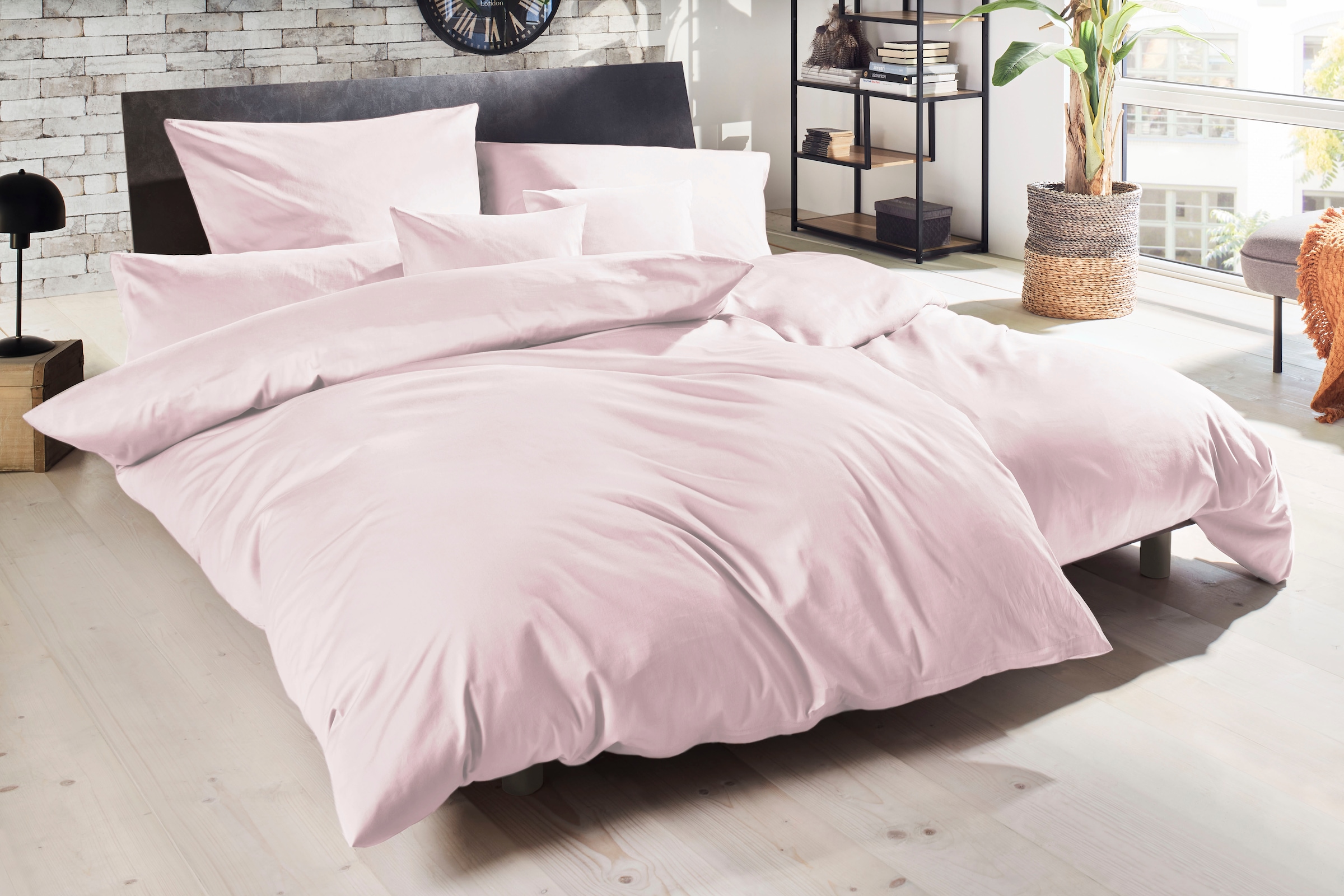 Primera Bettwäsche "Uni Luxus-Satin in Gr. 135x200, 155x220 oder 200x200 cm" 2 Stk. Bettwäsche aus Baumwolle, unifarbene Bettwäsche mit Reißverschluss