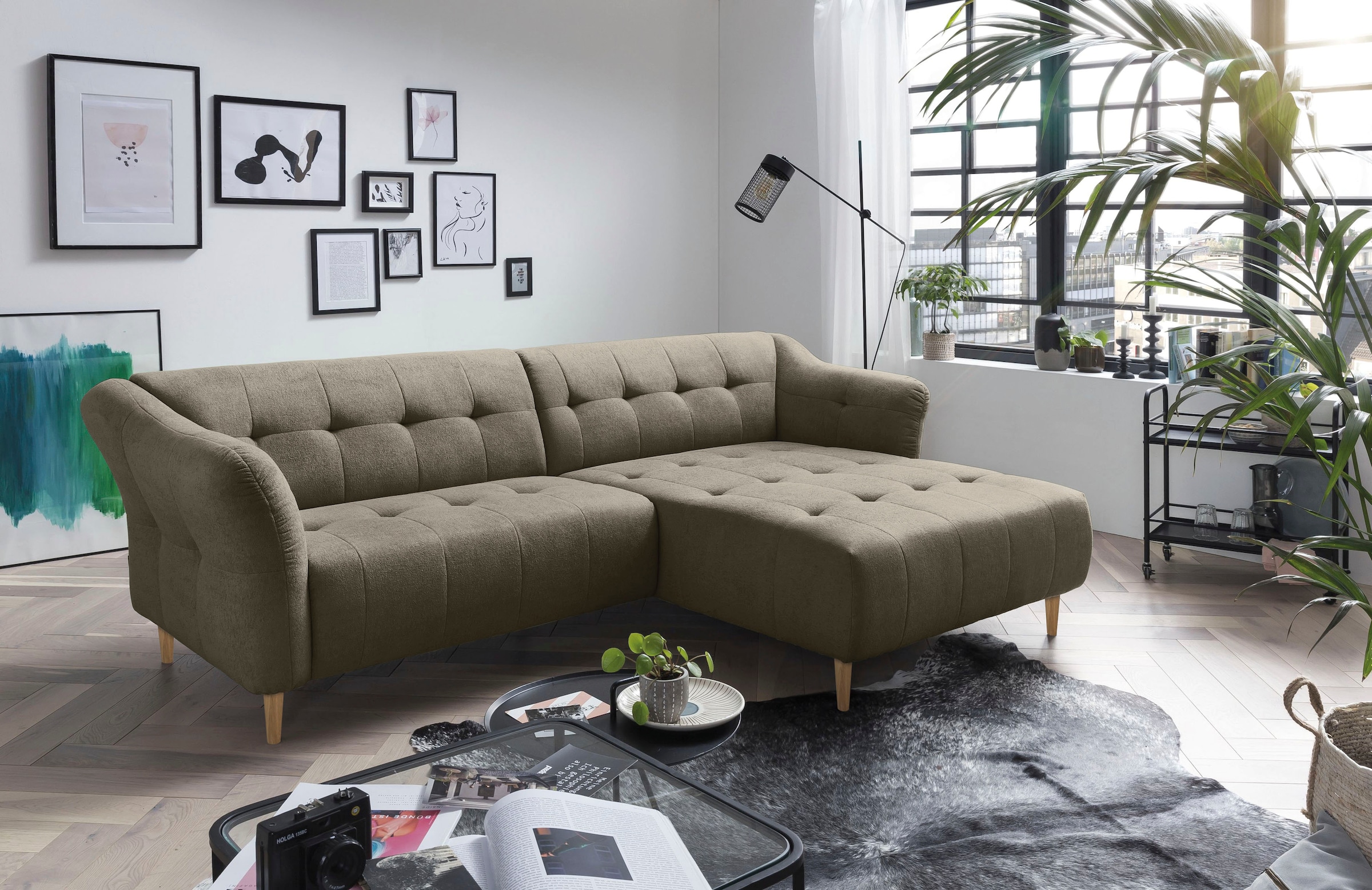 sofa fashion auf Raten Raum exxpo Holzfüßen, »Soraya«, - stellbar Ecksofa frei im kaufen mit