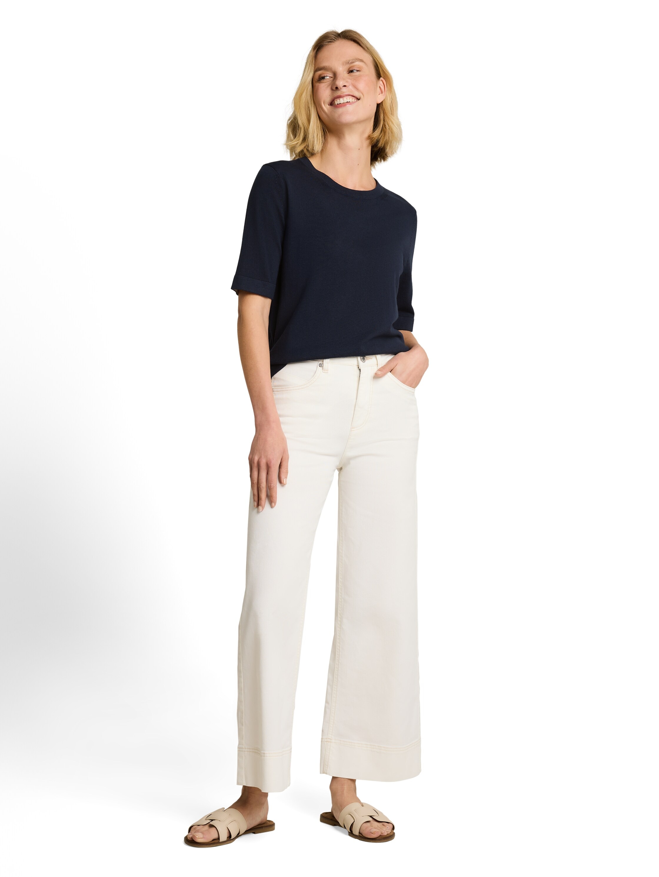 TOM TAILOR Strickpullover Sommer-Pulli - Halbarm -mit Viskose und Stretch