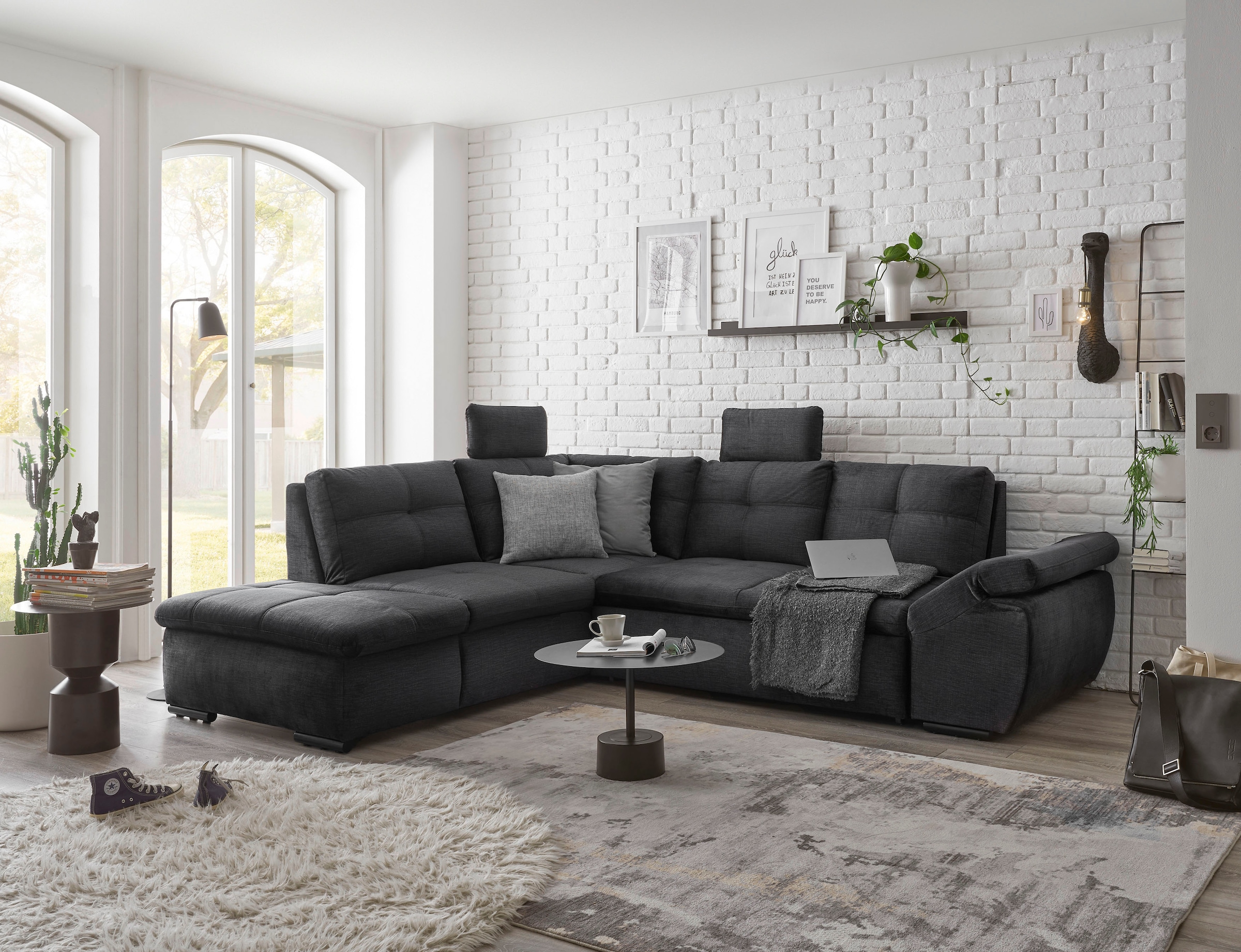 ED EXCITING DESIGN Ecksofa »Alija L-Form« mit Bettfunktion, Bettkasten, Armteilverstellung & Kopfstützen