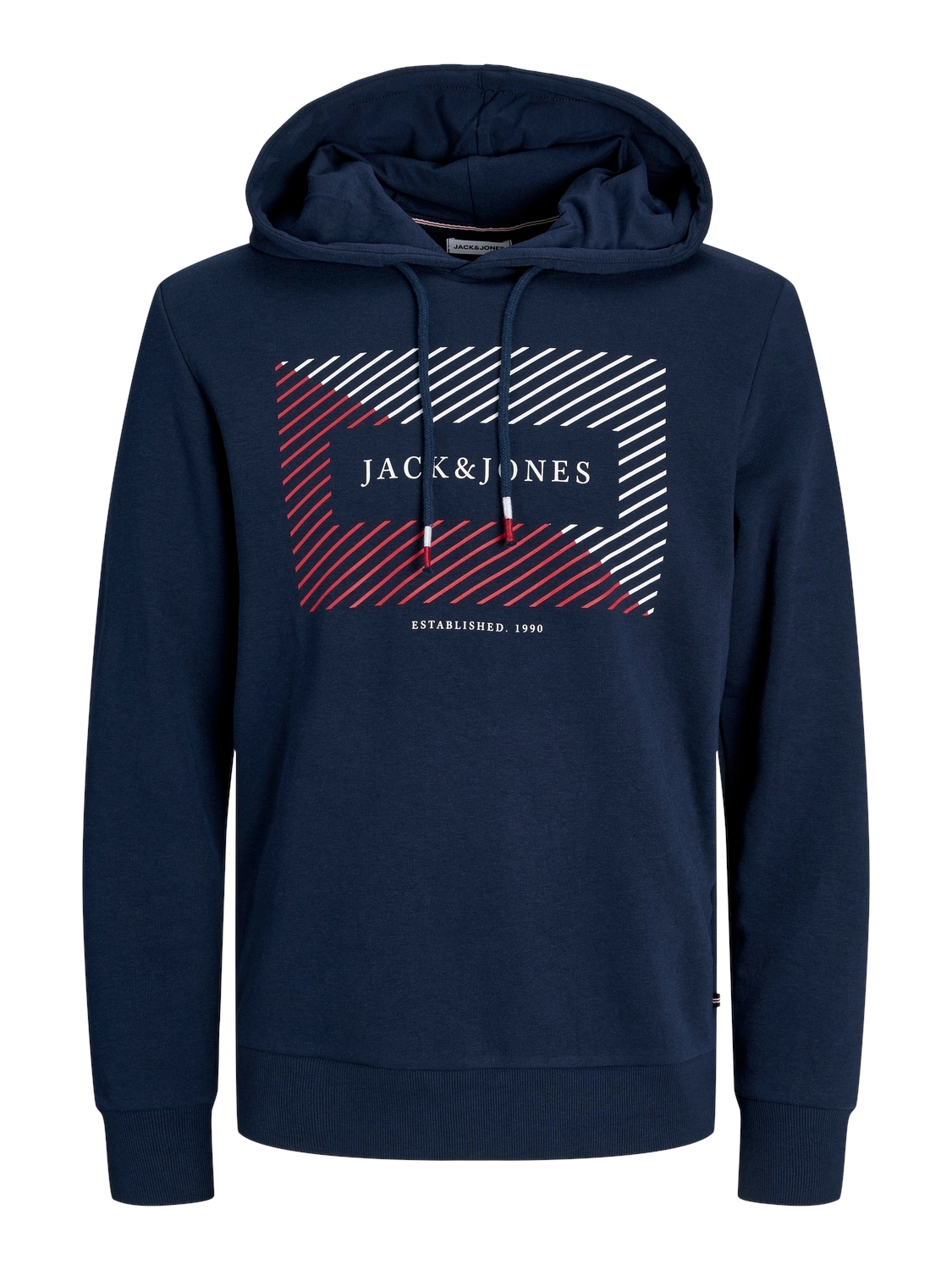 Jack & Jones Hoodie »JJCYRUS SWEAT HOOD: Komfortable Baumwollmischung mit coolem Gummidruck«, (Lässiger Hoodie: Basic Schnitt & peppiger Aufdruck), Vielseitiges Sweatshirt: Angenehme Sweatware