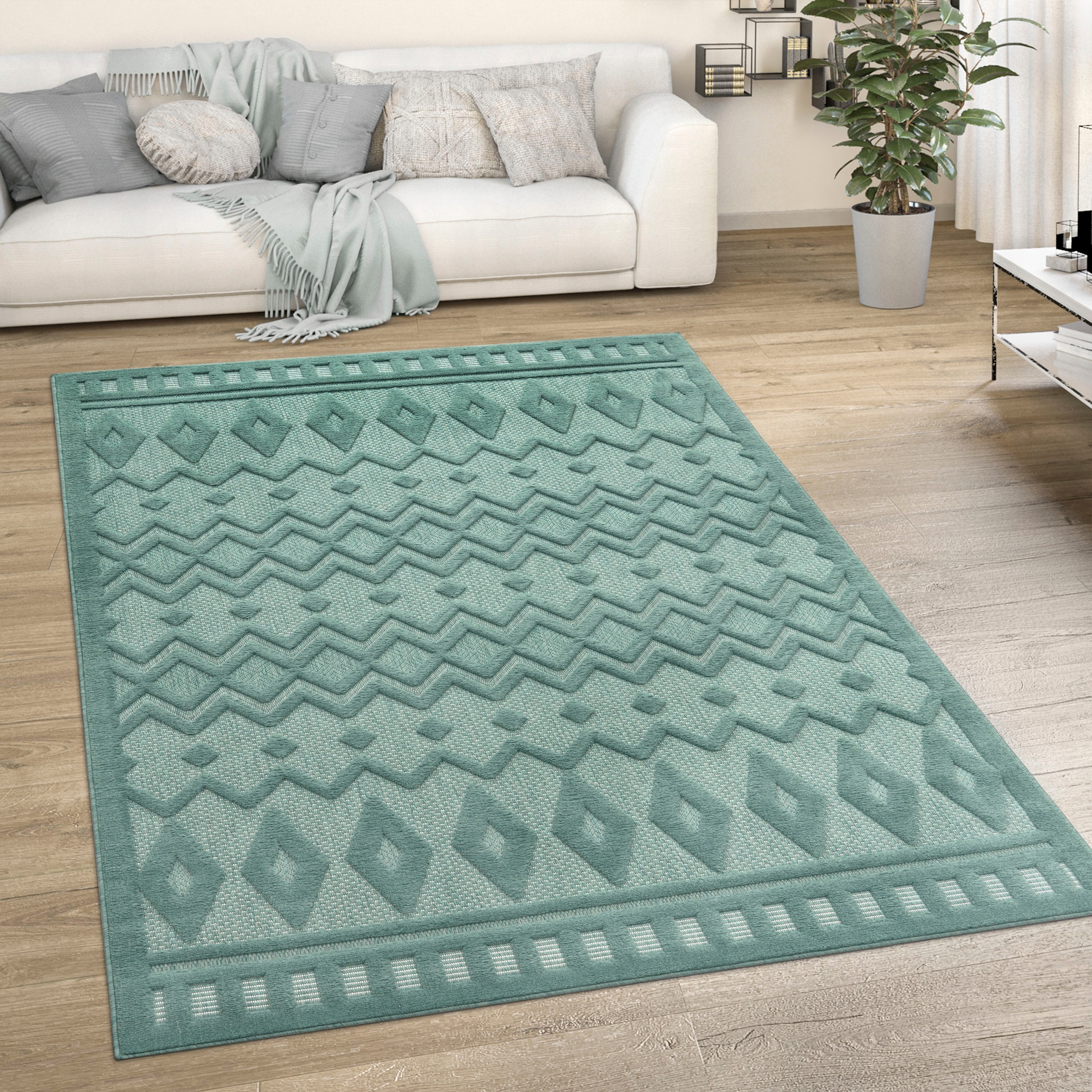 Paco Home Uni-Farben, geeignet Teppich Rauten rechteckig, Outdoor »Livorno Scandi, Muster, 671«, Effekt, Hoch-Tief