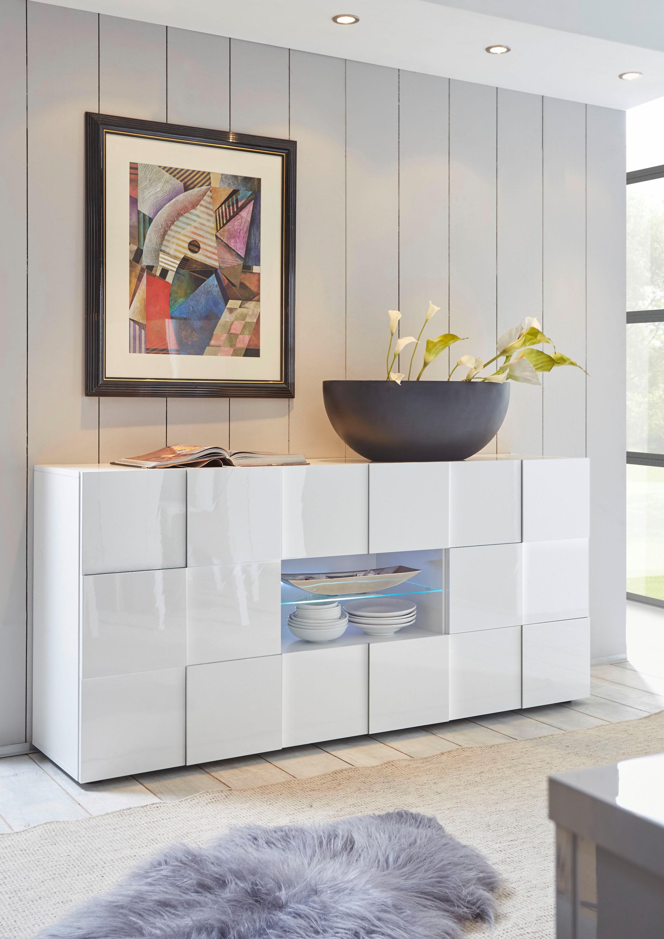 INOSIGN Sideboard »Dama Breite 181, Kommode 2 Türen u. 2 Schubkästen, Anrichte«, Front in 3D-Optik, viel Stauraum, verschiedene Farben