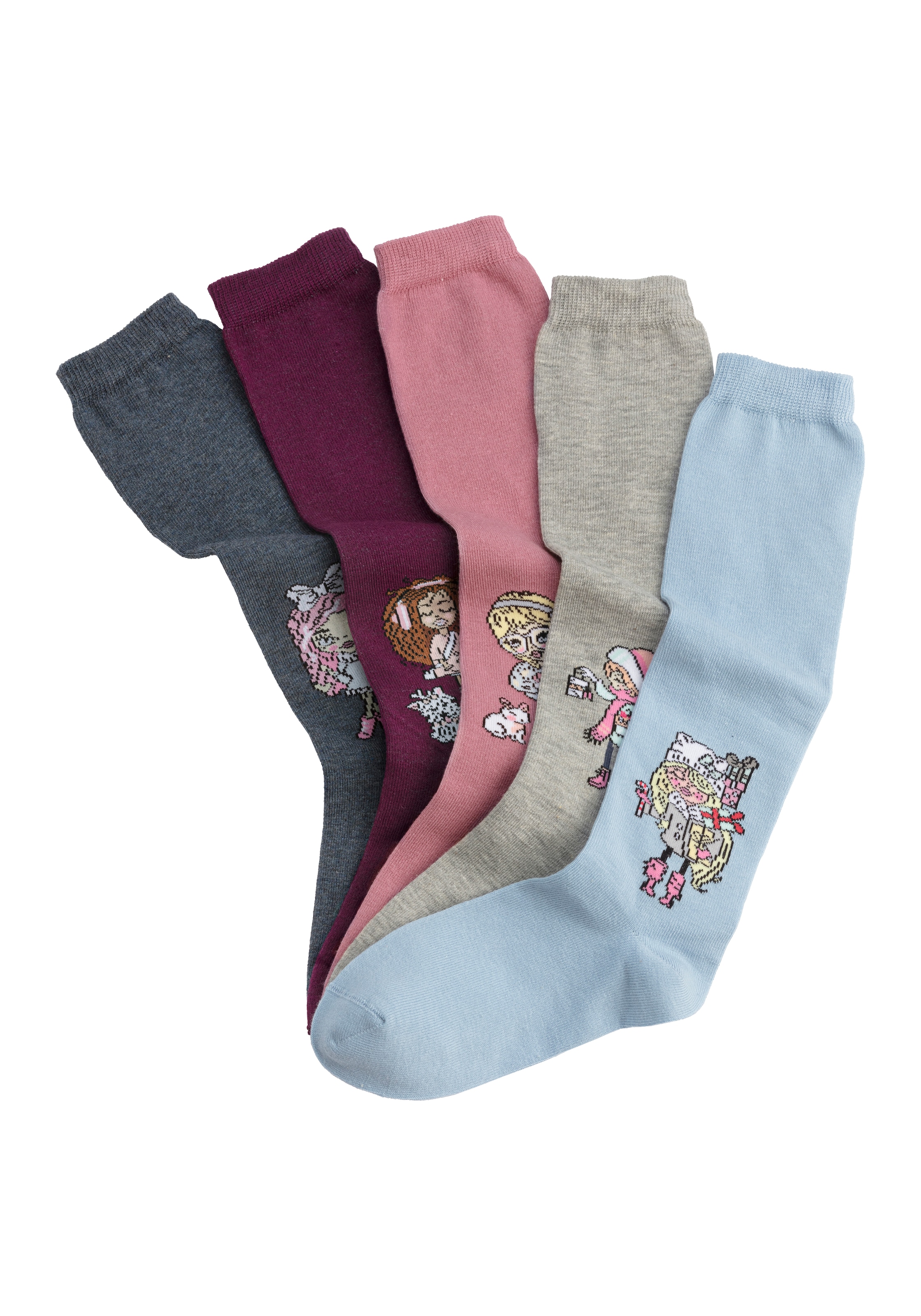 H.I.S Kniestrümpfe Packung, 5 Stk. tlg. mit eingestricktem Motiv