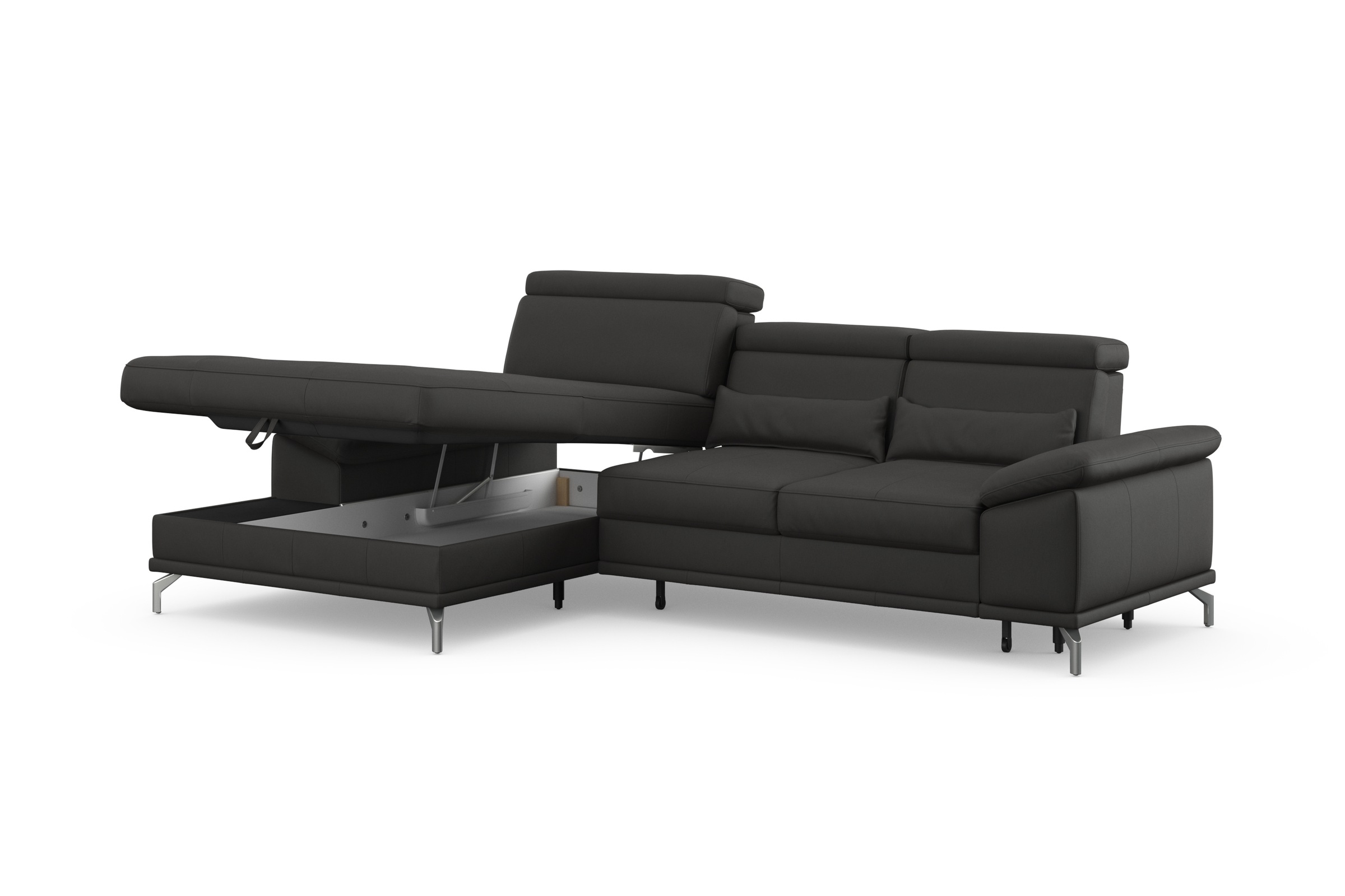 sit&more Ecksofa »Cabrio L-Form, B: 295 cm, mit Sitztiefen-, Arm- & Kopfteilverstellung«, 2 Nierenkissen, Federkern, optional Bettfunktion und Stauraum