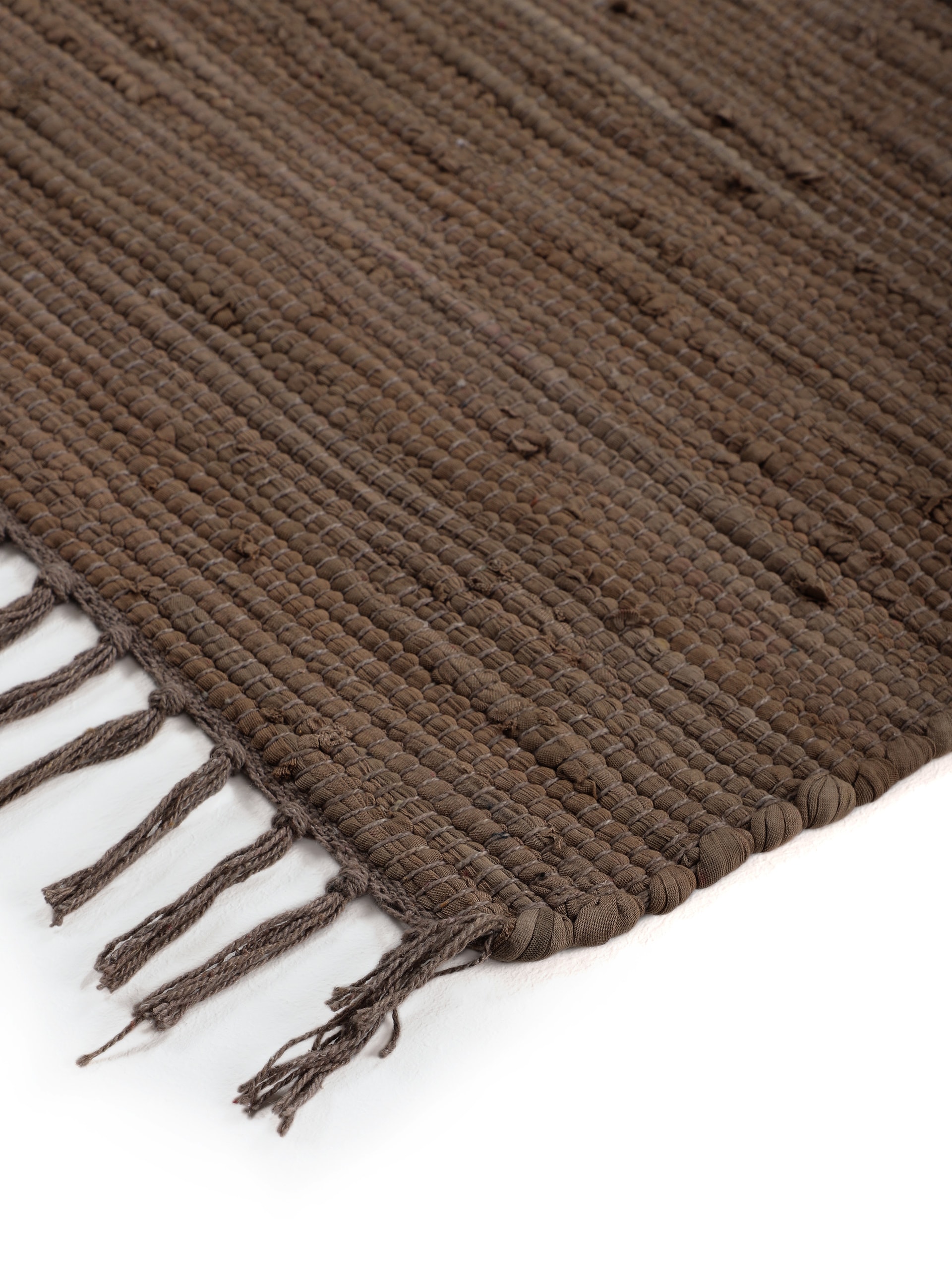 carpetfine Teppich »Kelim Chindi uni , auch als Läufer« rechteckig 5 mm Höhe Wendeteppich, reine Baumwolle, handgewebt, Uni-Farben, mit Fransen