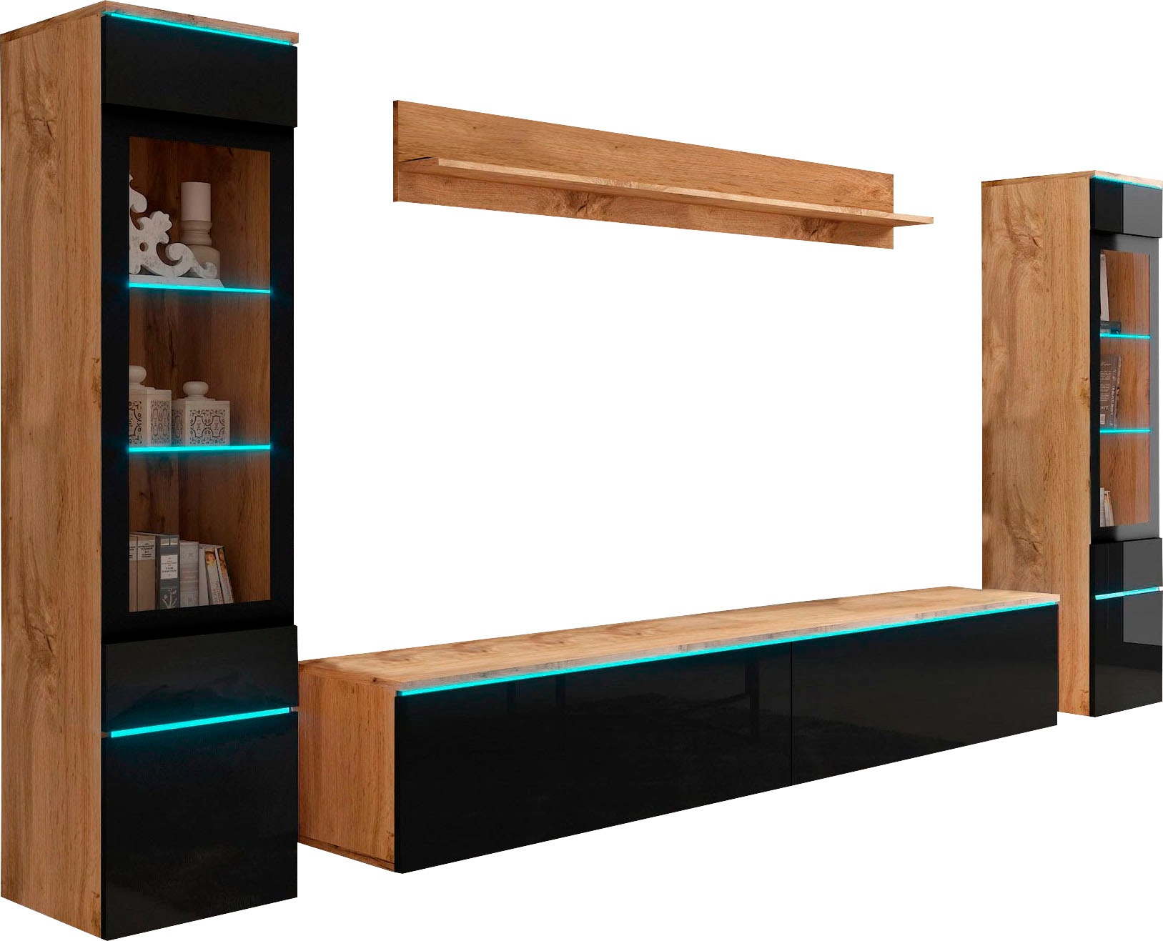 INOSIGN Wohnwand »VERA II, Vitrinen Türanschlag wechselbar«, (Komplett-Set, 4 St.), Mediawand 260 cm, Vitrine mit Verglasung, stehend und hängend
