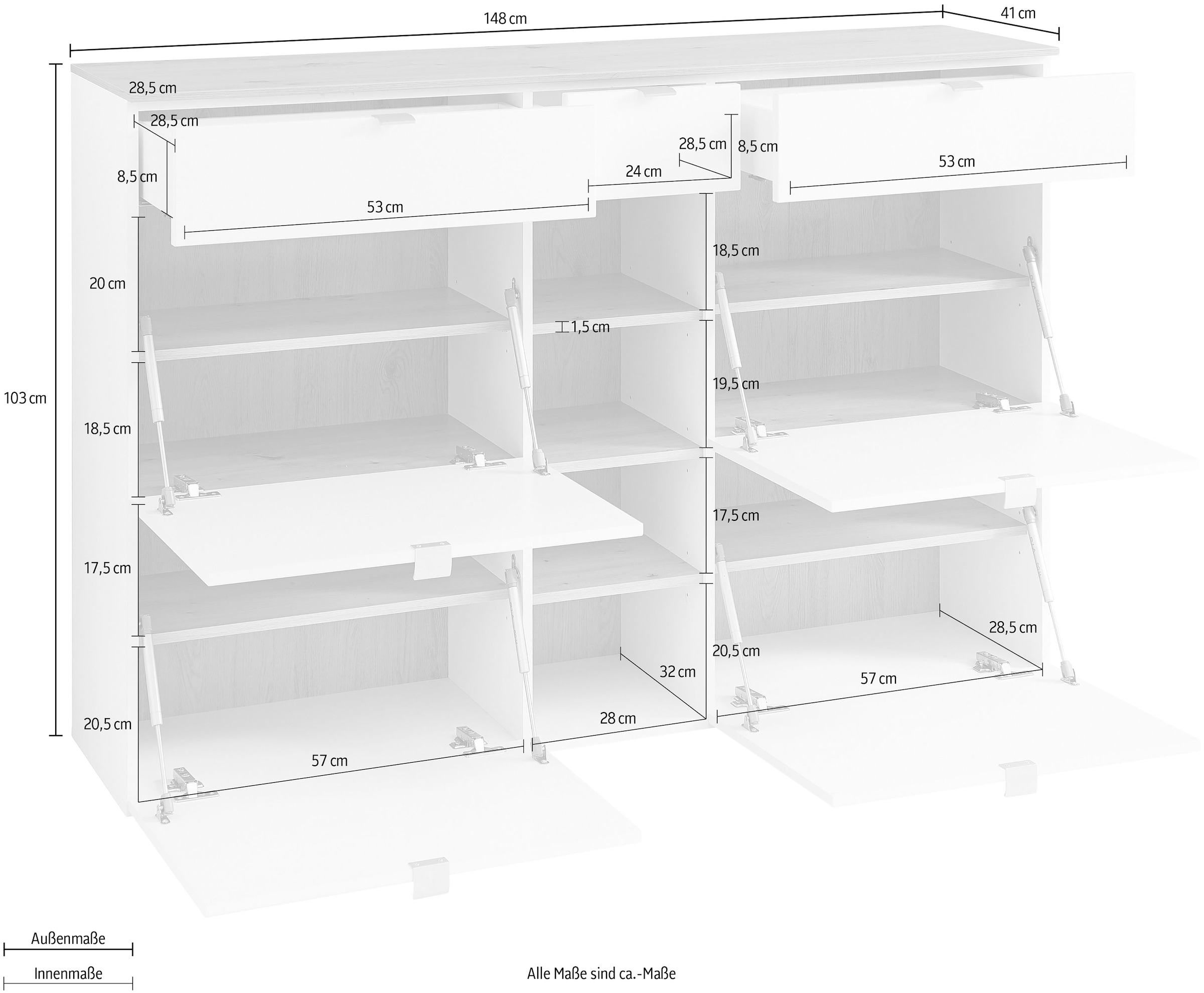 Innostyle Schuhschrank »Bari Schuhschrank mit Schubkästen, BxHxT 7148x103x38 cm« 1 Stk. tlg. 4 Klappen, 12 Fächer, Softclose, ABS Kantenschutz