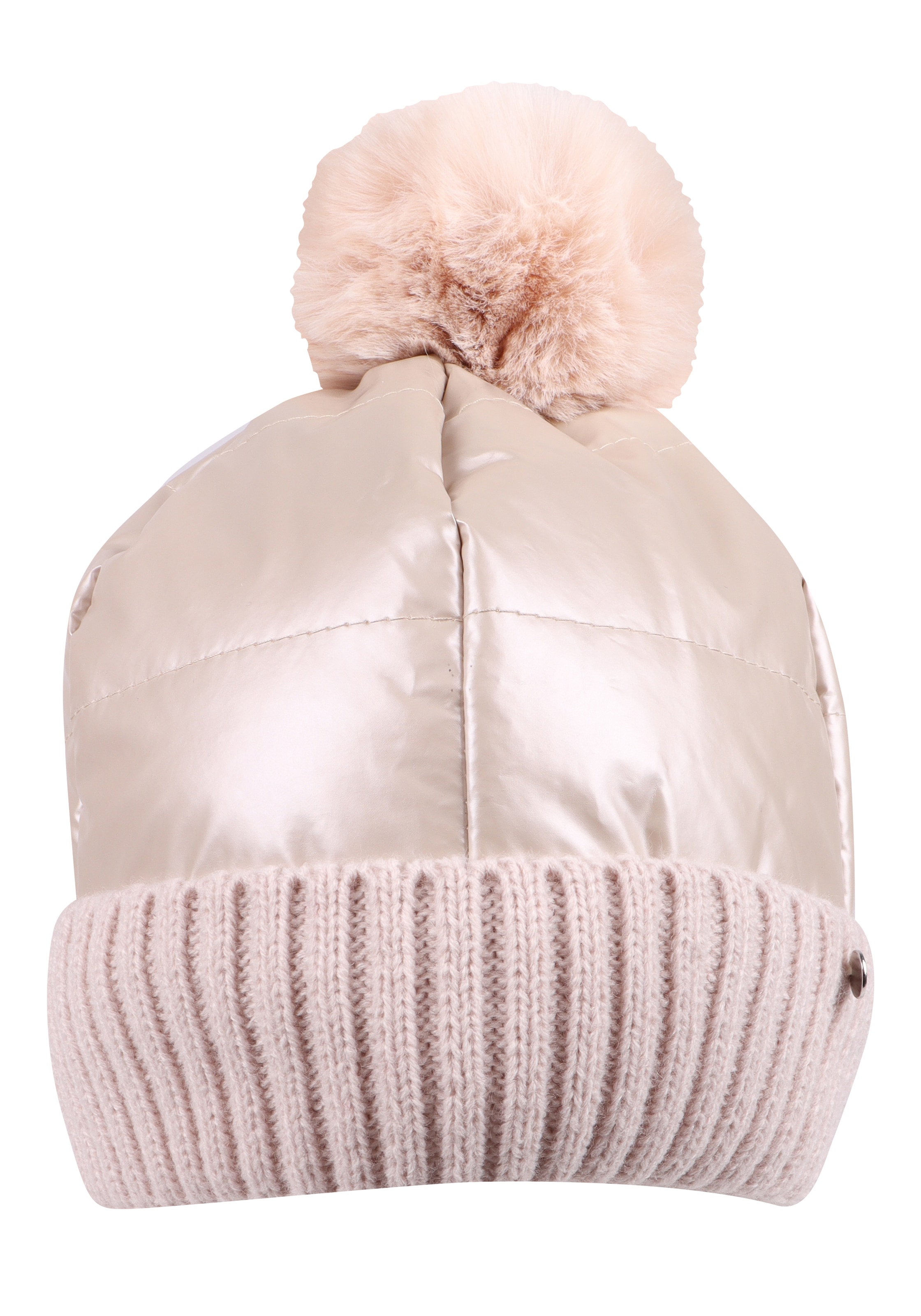 Capelli New York, Damen, Strickmütze glänzende, mit Umschlag, cream, cream, Damenmütze- doppellagig