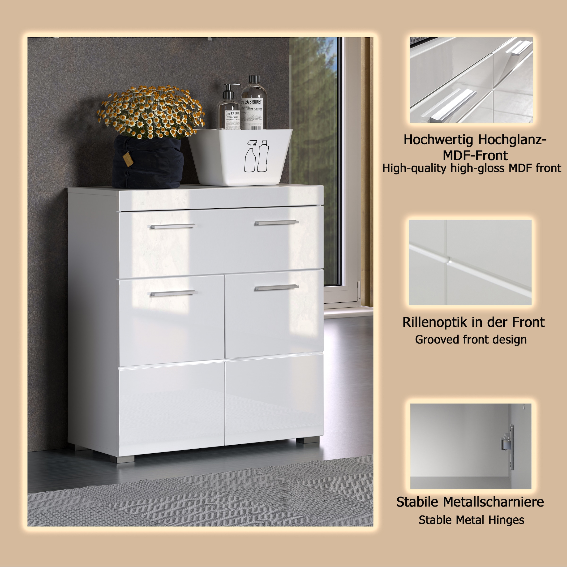 welltime Unterschrank »Avena« Standschrank mit 2 Türen, 1 Schublade - (B/T/H) 73/31/79 cm