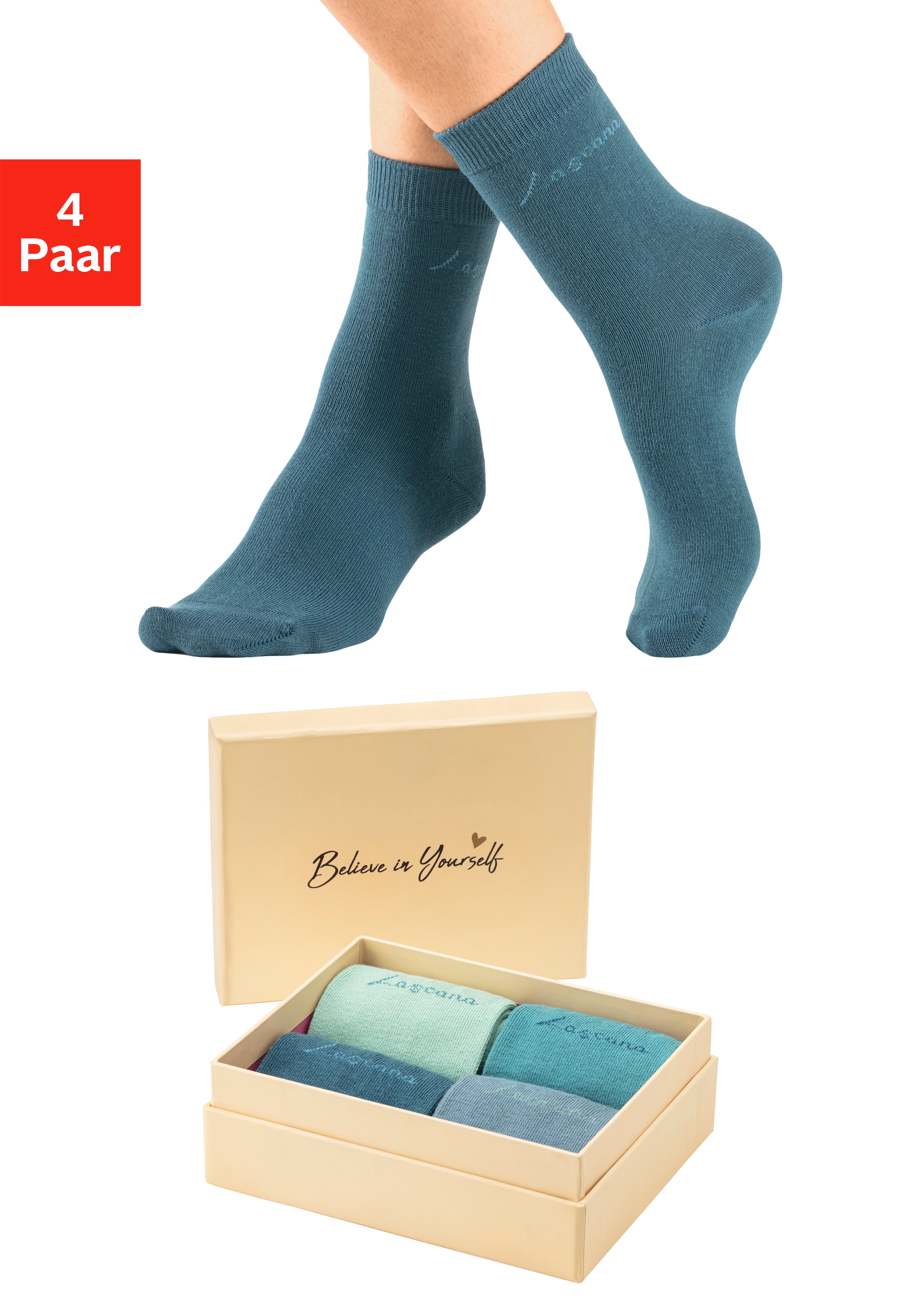 Basicsocken »Believe in Yourself«, (Box, 4 Paar), in ansprechender Geschenkbox