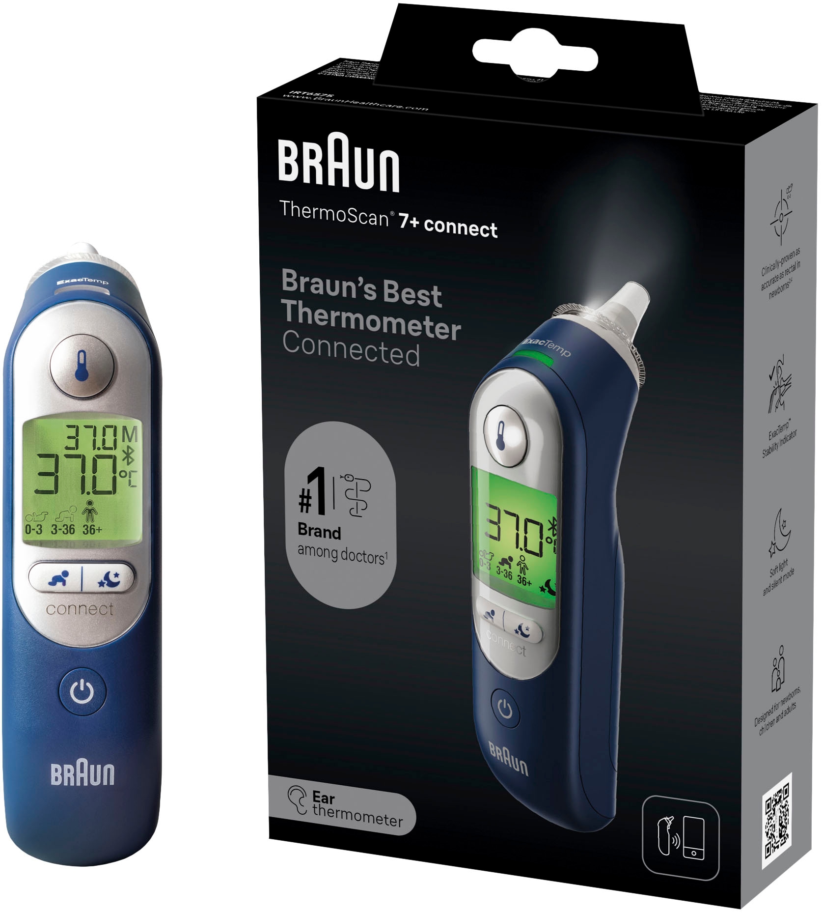 Braun Fieberthermometer »ThermoScan® 7+ connect Ohrthermometer IRT6575NWE«, Für alle...